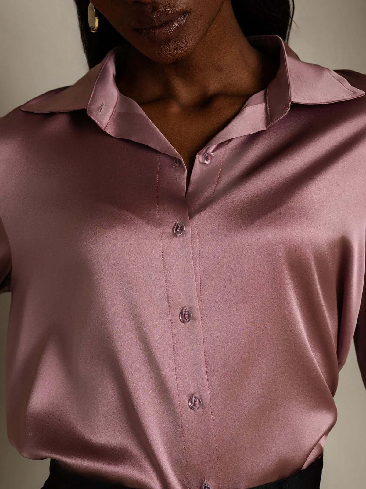 19Momme Silk 3/4 Sleeve Lapel Collar Women's Shirt with Button Up Design - Image 15