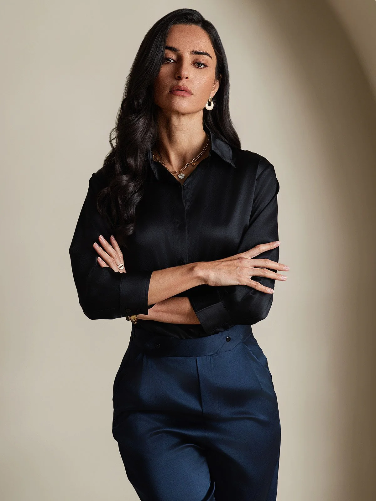 Clearance - 19Momme Silk 3/4 Sleeve Lapel Collar Women's Shirt with Button Up Design - Image 6