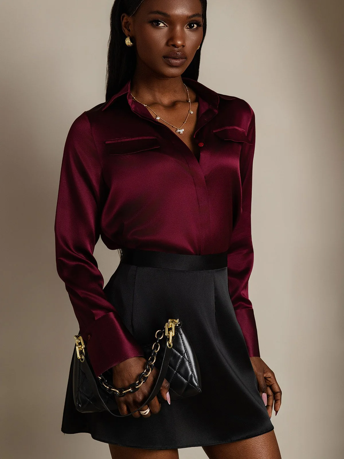 Clearance - Women's 19Momme Silk Long Sleeve Lapel Collar Military Shirt - Image 12