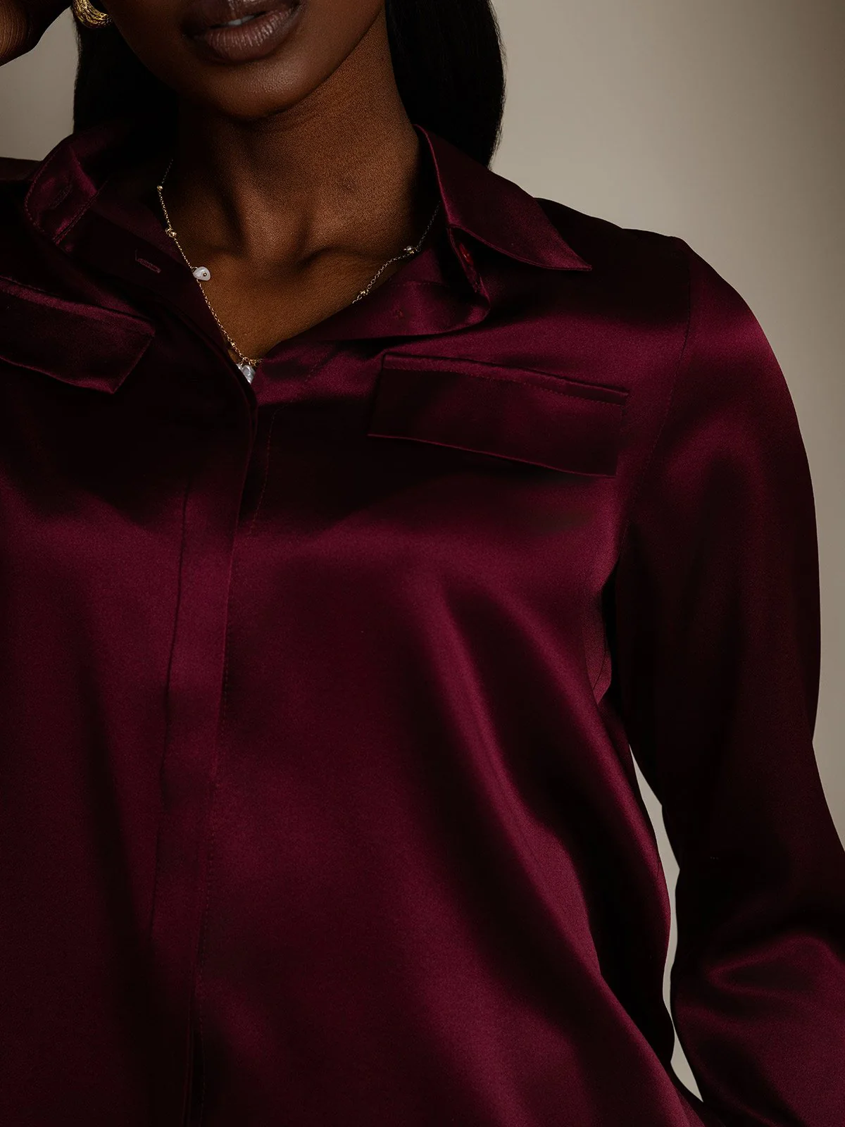 Clearance - Women's 19Momme Silk Long Sleeve Lapel Collar Military Shirt - Image 15