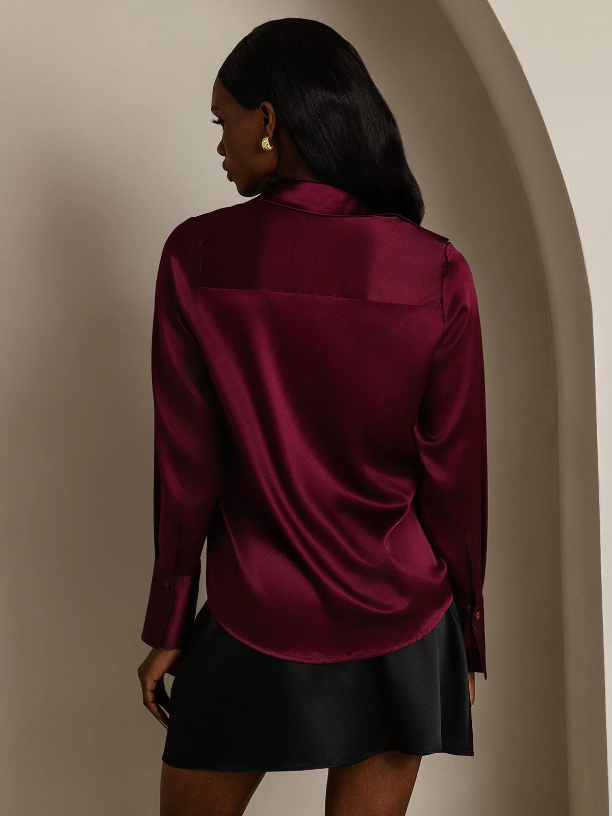 Clearance - Women's 19Momme Silk Long Sleeve Lapel Collar Military Shirt - Image 9