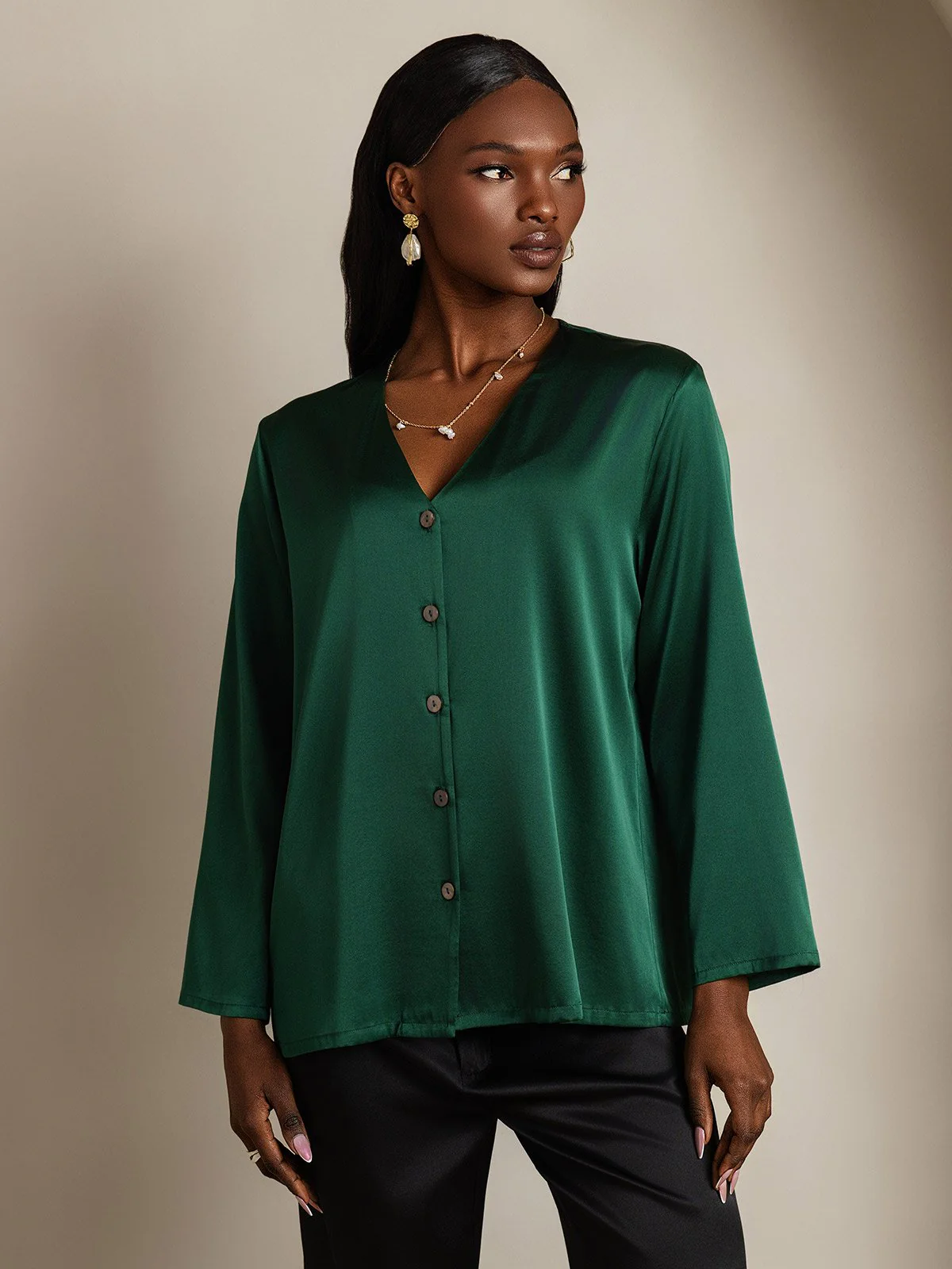 Clearance - 19Momme Silk Long Sleeve V-Neck Blouse - Image 12