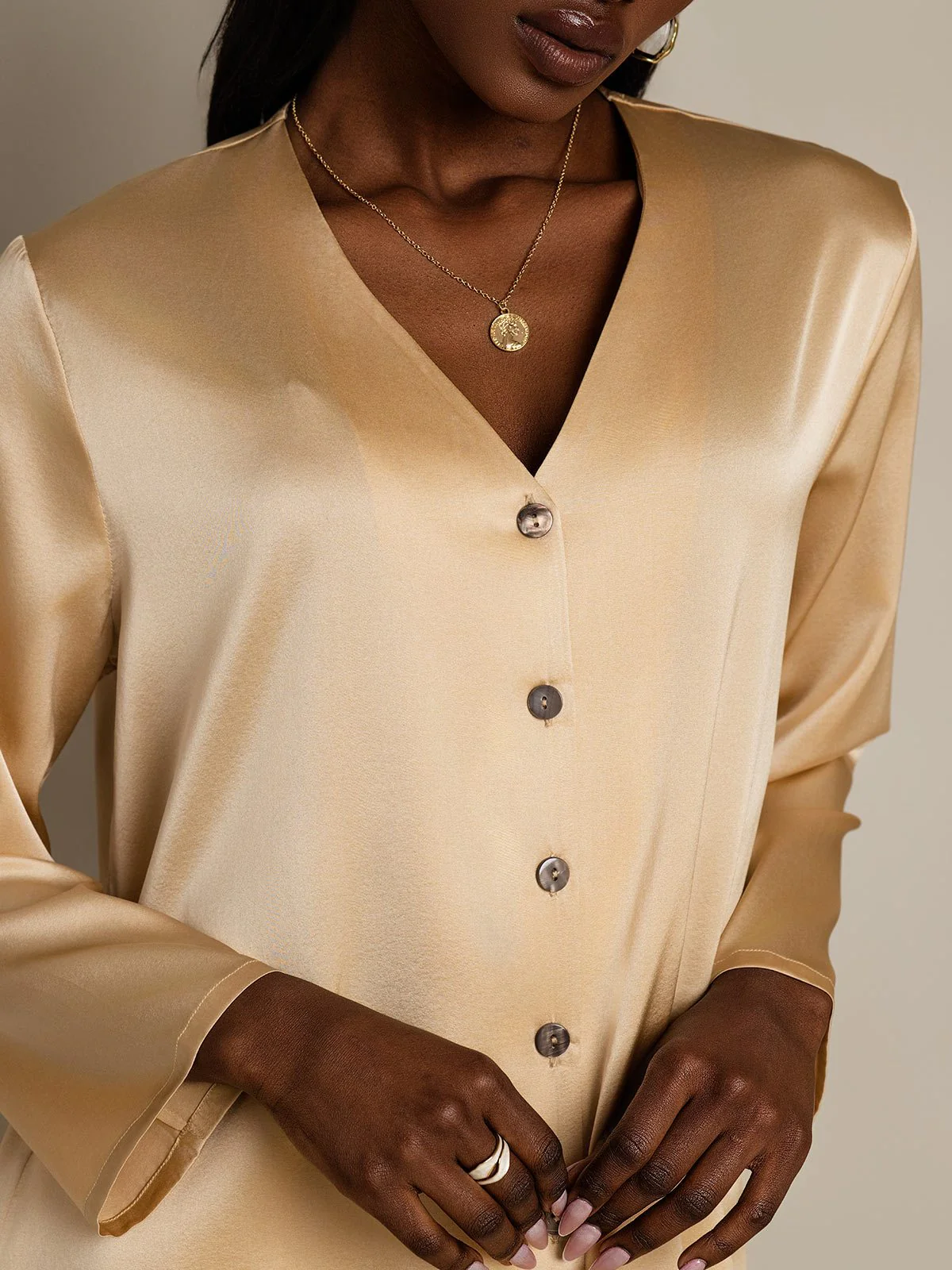 Clearance - 19Momme Silk Long Sleeve V-Neck Blouse - Image 20