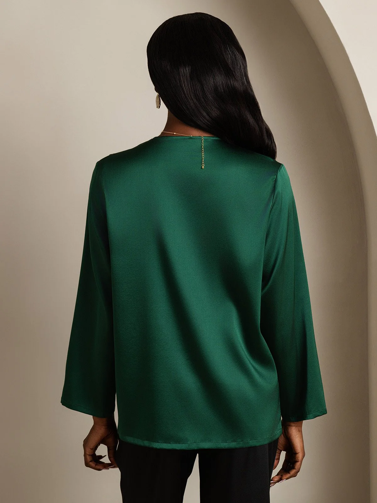 Clearance - 19Momme Silk Long Sleeve V-Neck Blouse - Image 9