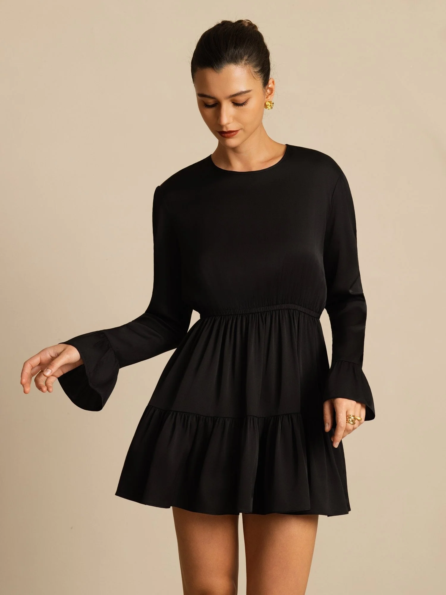 19Momme Silk  Ruffle Sleeves Short A-Line Flowy Dress - Image 13
