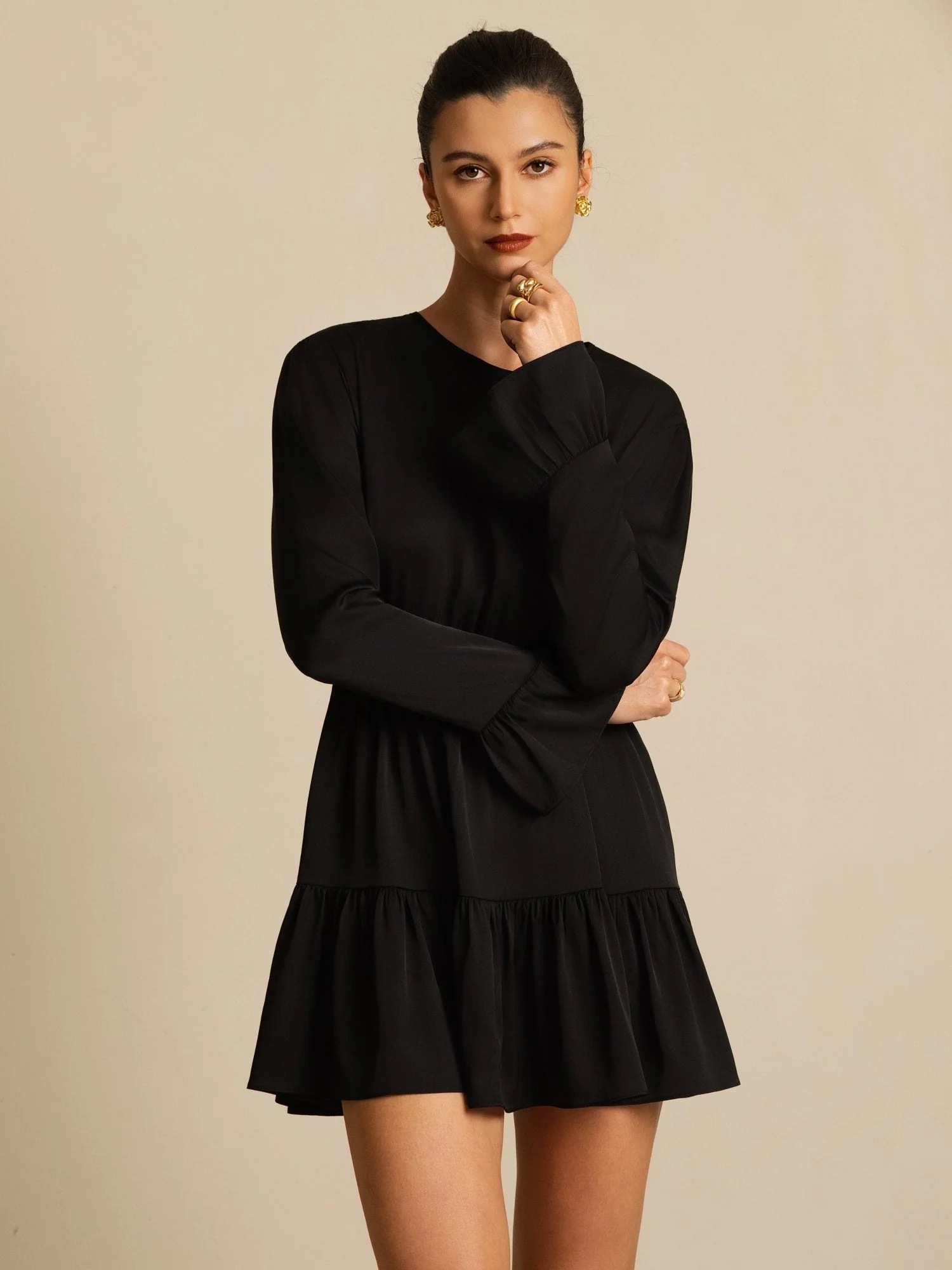 19Momme Silk  Ruffle Sleeves Short A-Line Flowy Dress - Image 14