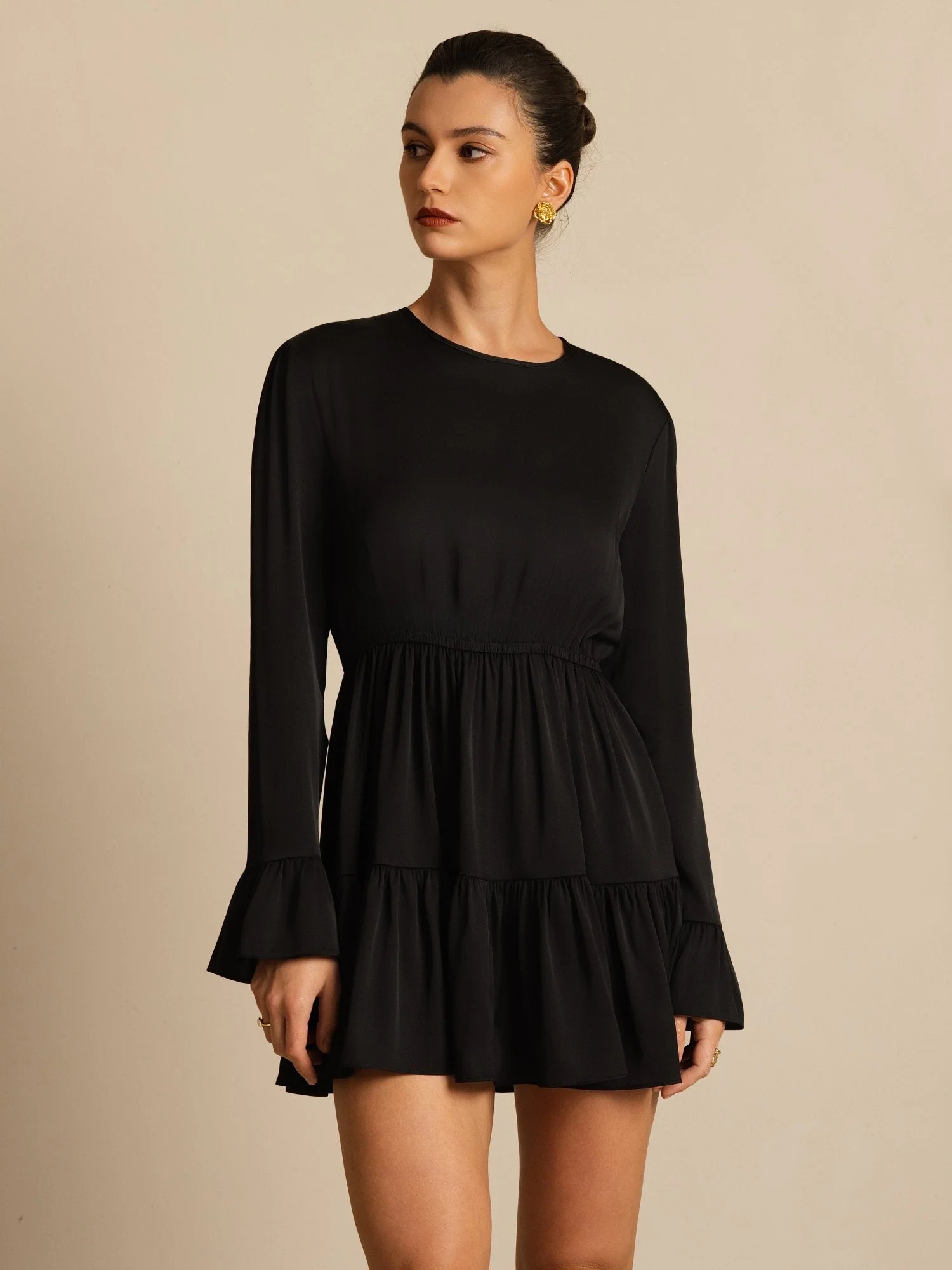 19Momme Silk  Ruffle Sleeves Short A-Line Flowy Dress - Image 15