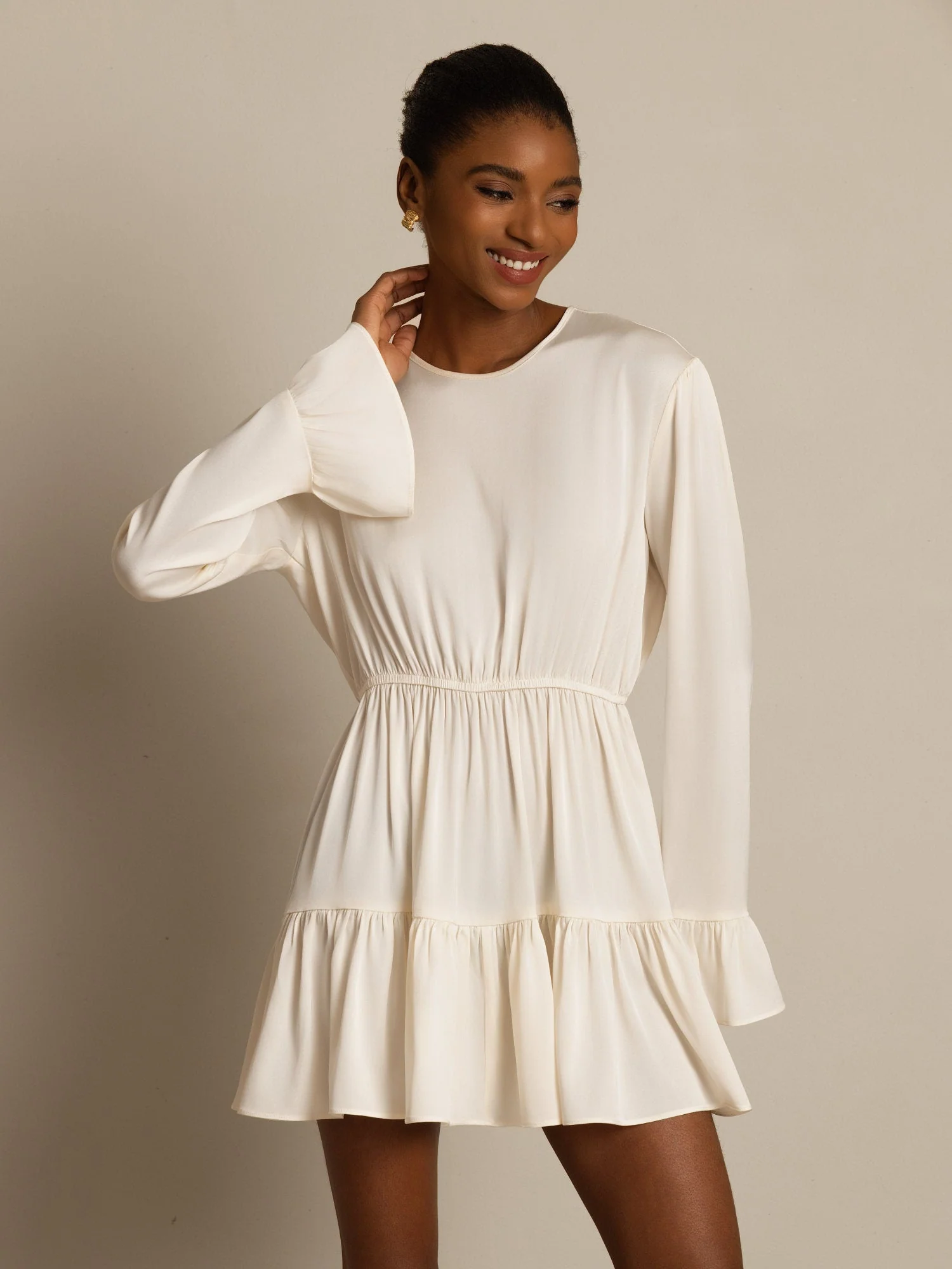 19Momme Silk  Ruffle Sleeves Short A-Line Flowy Dress - Image 19