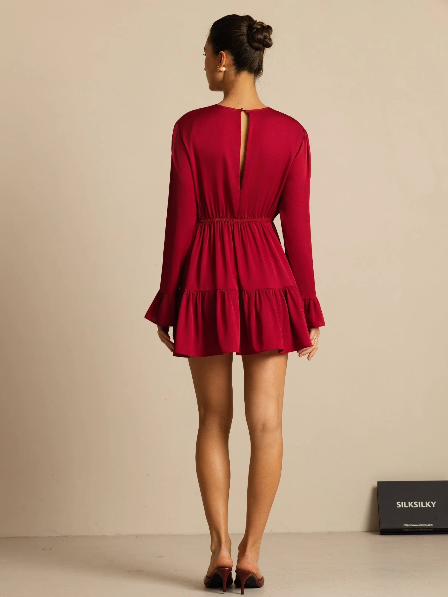 19Momme Silk  Ruffle Sleeves Short A-Line Flowy Dress - Image 2