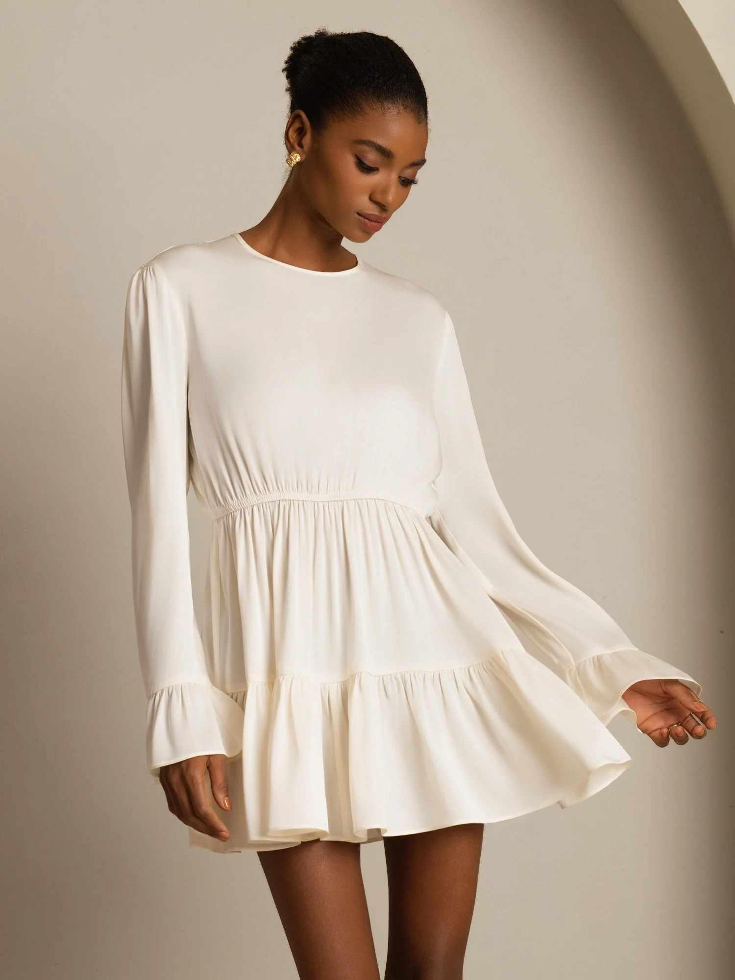 19Momme Silk  Ruffle Sleeves Short A-Line Flowy Dress - Image 20