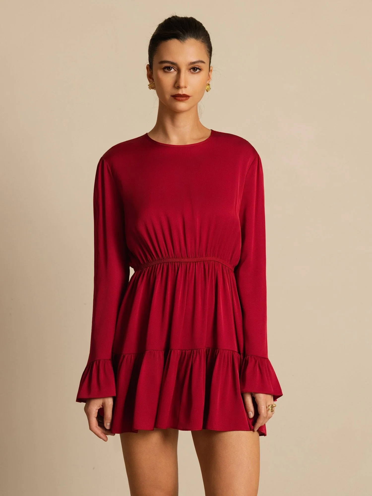 19Momme Silk  Ruffle Sleeves Short A-Line Flowy Dress - Image 5