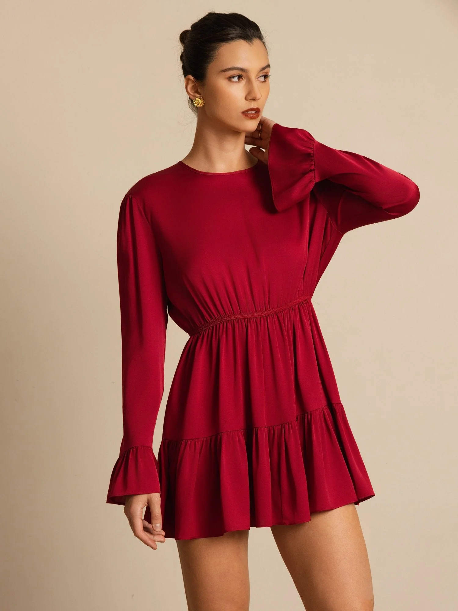 19Momme Silk  Ruffle Sleeves Short A-Line Flowy Dress - Image 6