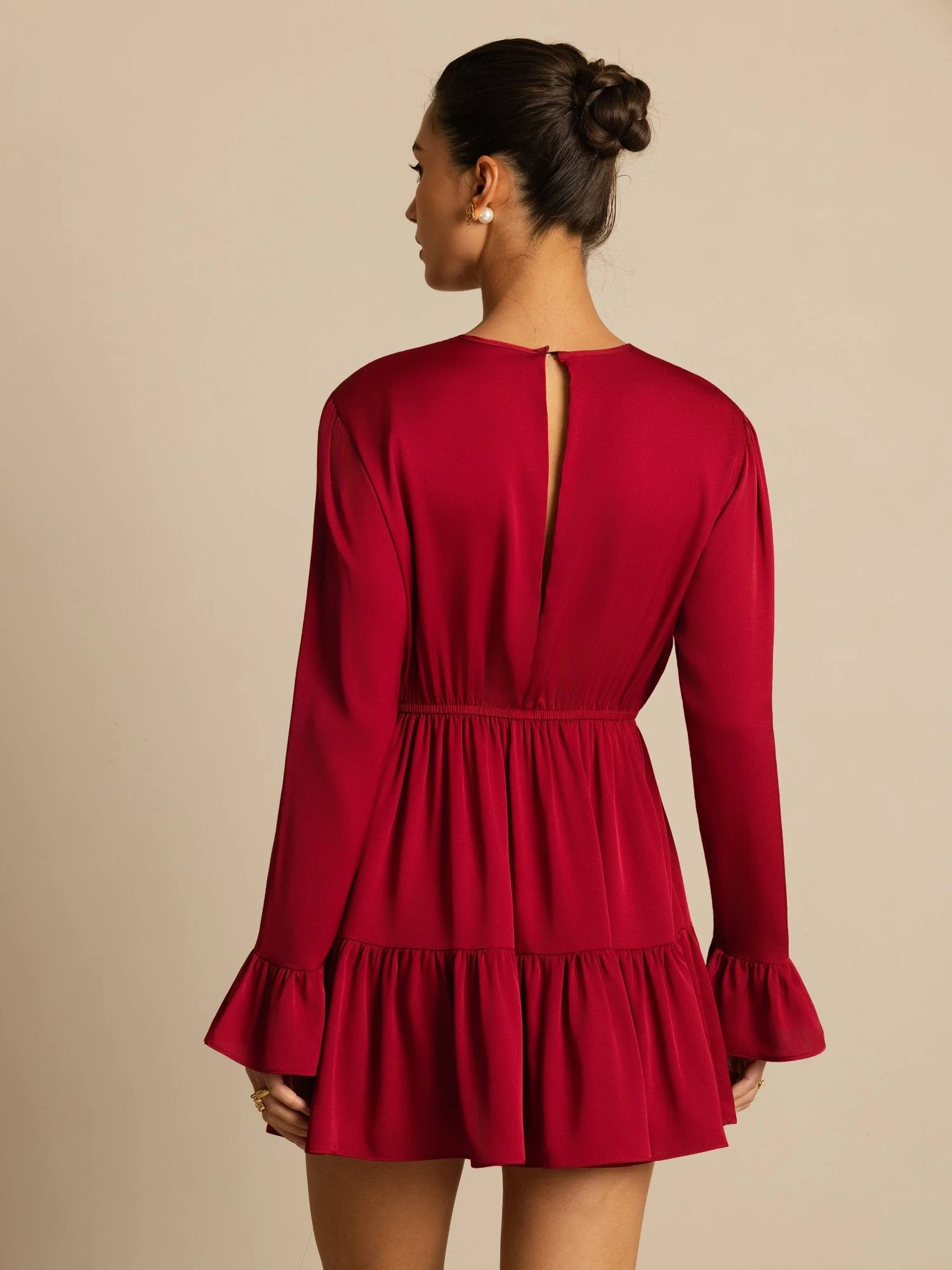 19Momme Silk  Ruffle Sleeves Short A-Line Flowy Dress - Image 7