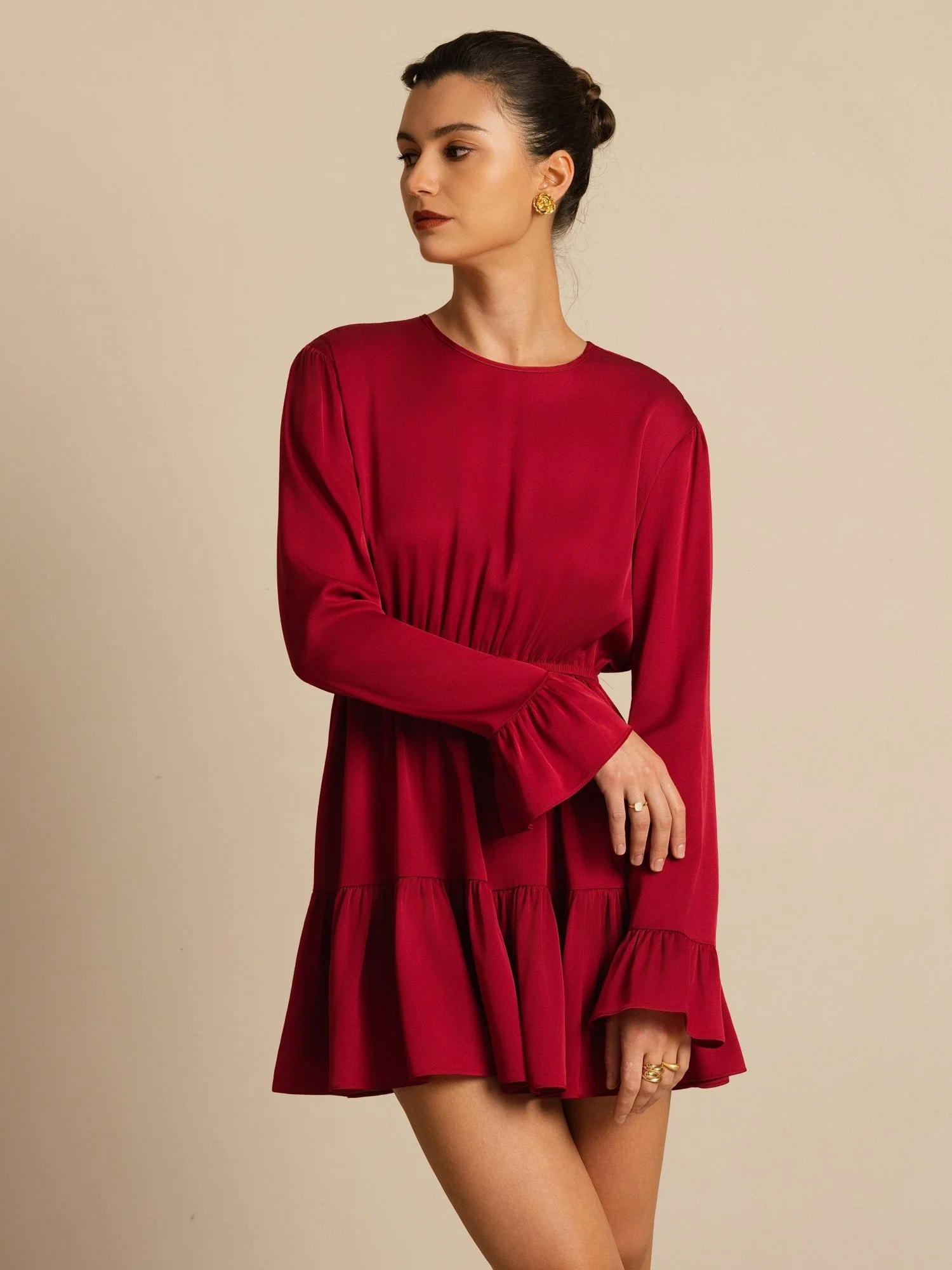 19Momme Silk  Ruffle Sleeves Short A-Line Flowy Dress - Image 8
