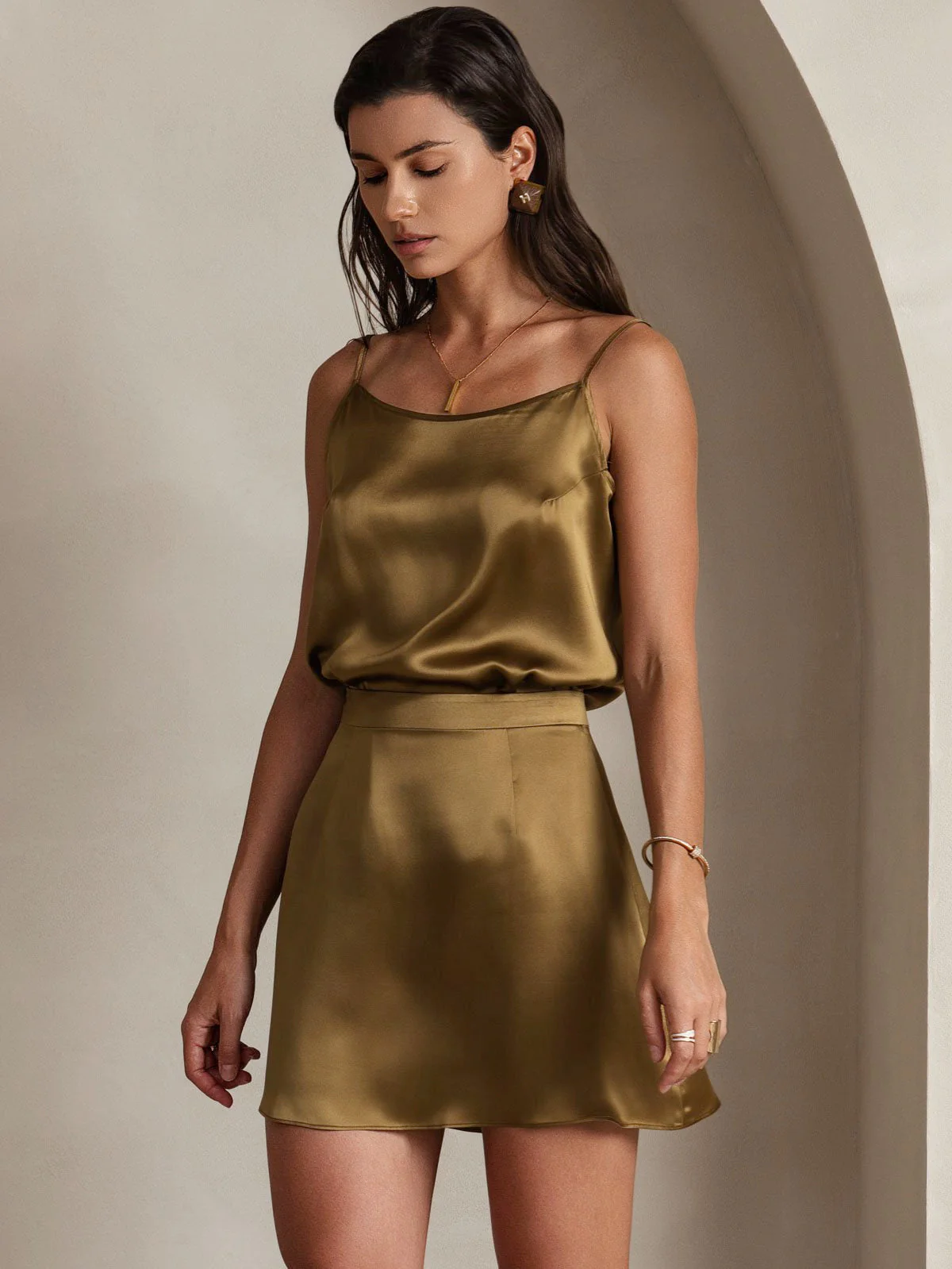 19Momme Silk A Line Mini Skirt with Zipper Design - Image 10