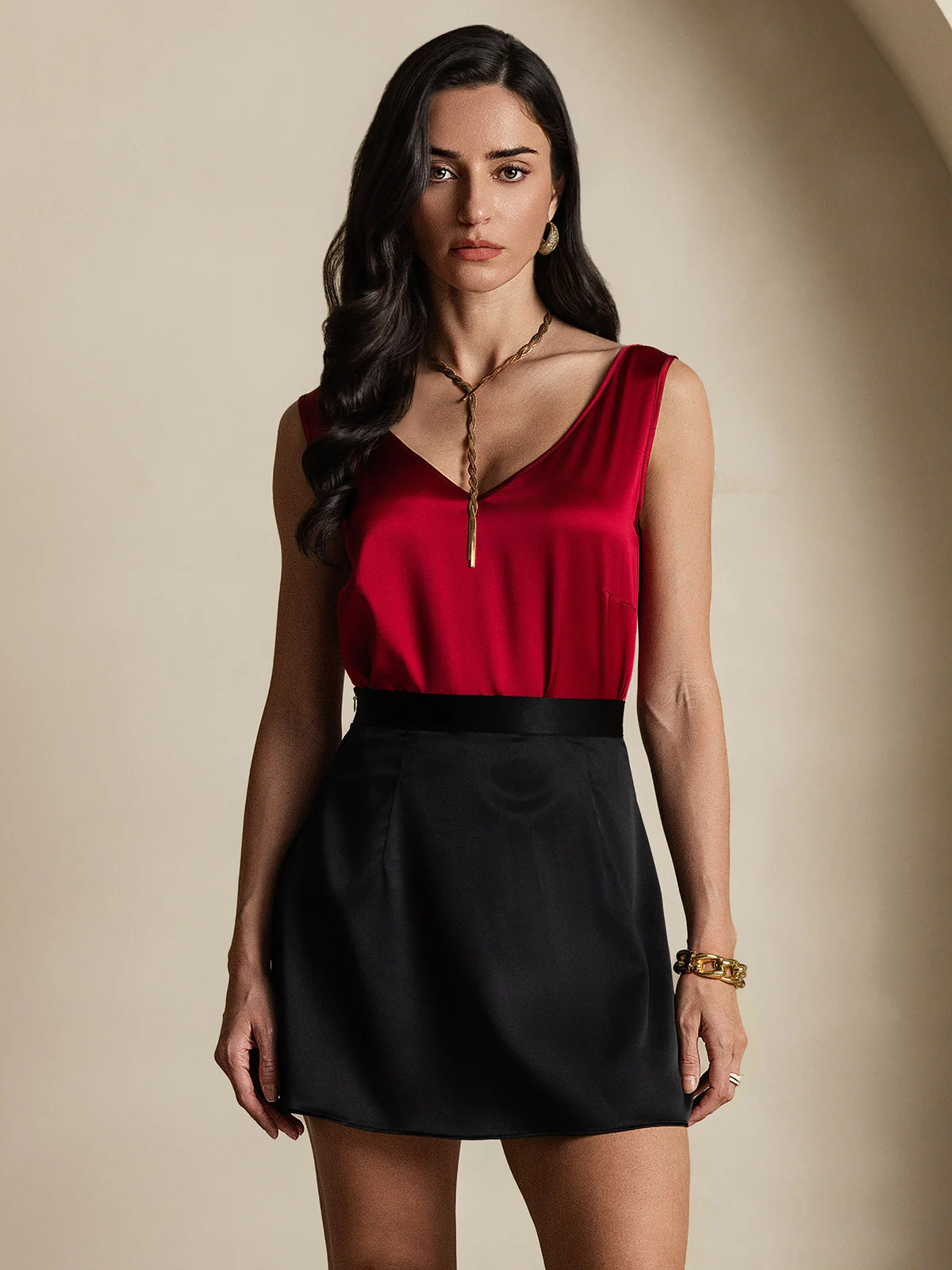 19Momme Silk A Line Mini Skirt with Zipper Design - Image 4