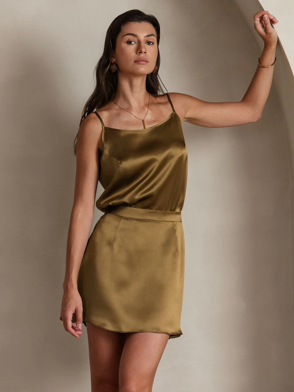 19Momme Silk A Line Mini Skirt with Zipper Design - Image 7
