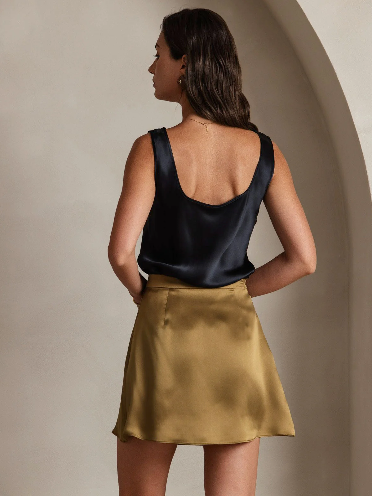 Clearance(US Warehouse) - 19Momme Silk A Line Mini Skirt with Zipper Design - Image 2