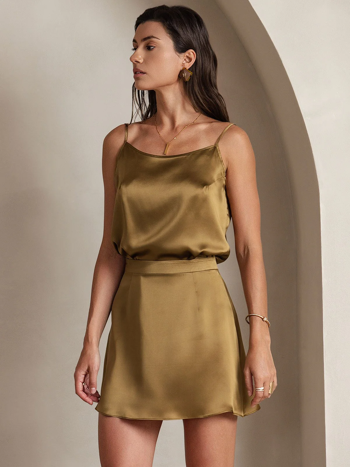 Clearance(US Warehouse) - 19Momme Silk A Line Mini Skirt with Zipper Design - Image 3