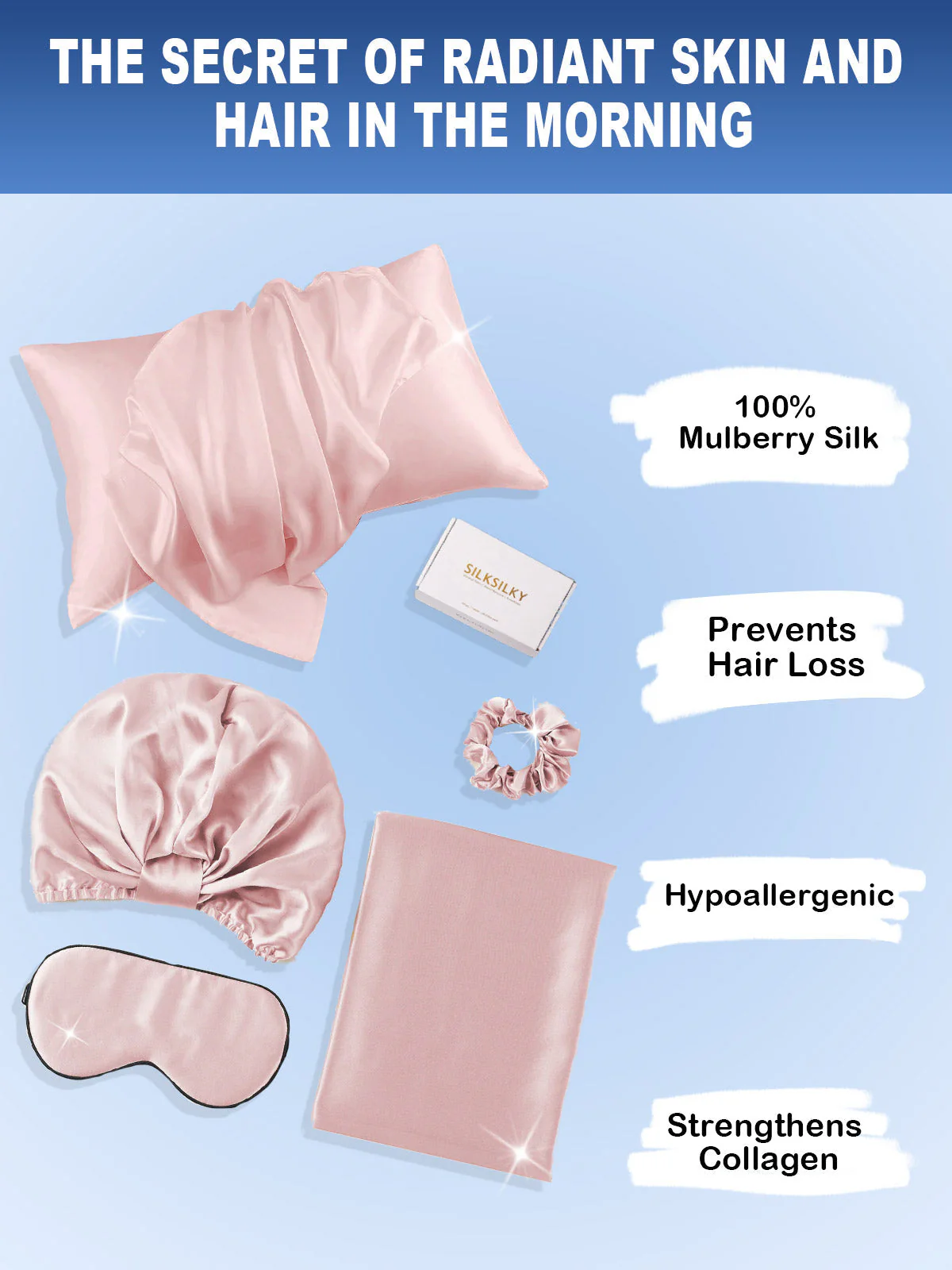 19Momme 4Pcs Set Silk Skin-Friendly Beauty Sleep Set (Envelope Pillowcase) - Image 36