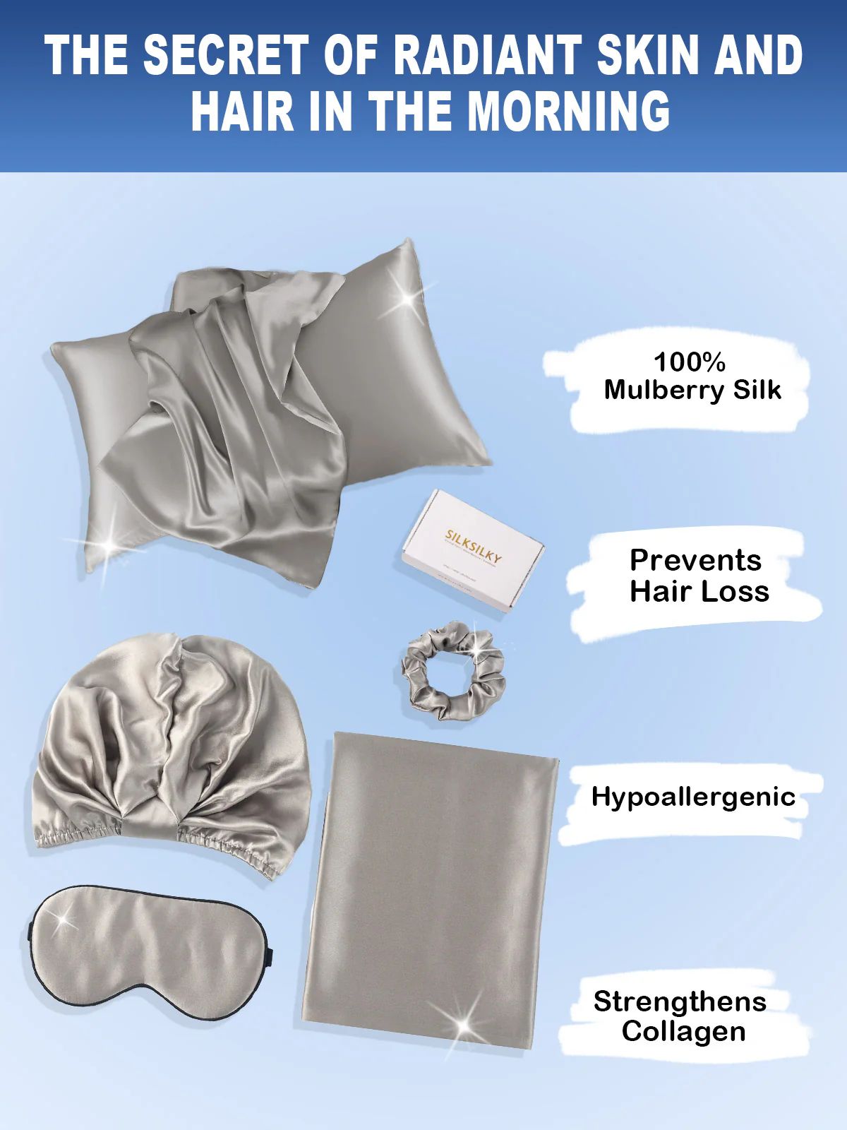 19Momme 4Pcs Set Silk Skin-Friendly Beauty Sleep Set (Envelope Pillowcase) - Image 41