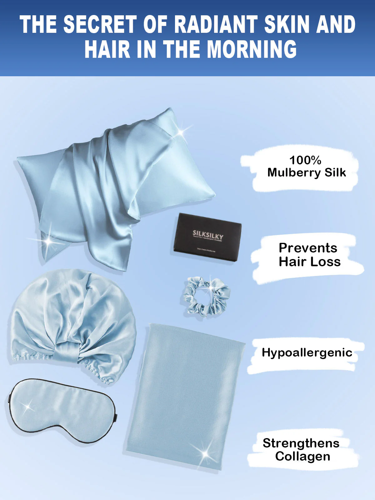 19Momme 4Pcs Set Silk Skin-Friendly Beauty Sleep Set (Envelope Pillowcase) - Image 60
