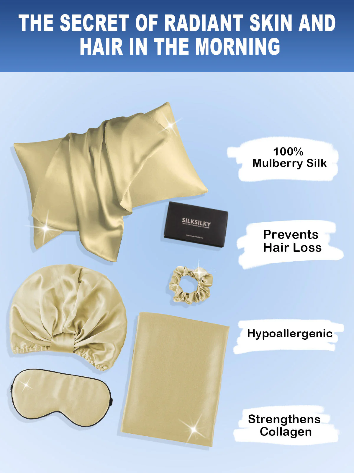 19Momme 4Pcs Set Silk Skin-Friendly Beauty Sleep Set (Envelope Pillowcase) - Image 65