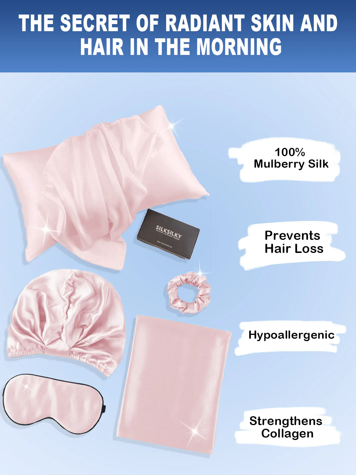 19Momme 4Pcs Set Silk Skin-Friendly Beauty Sleep Set (Envelope Pillowcase) - Image 7