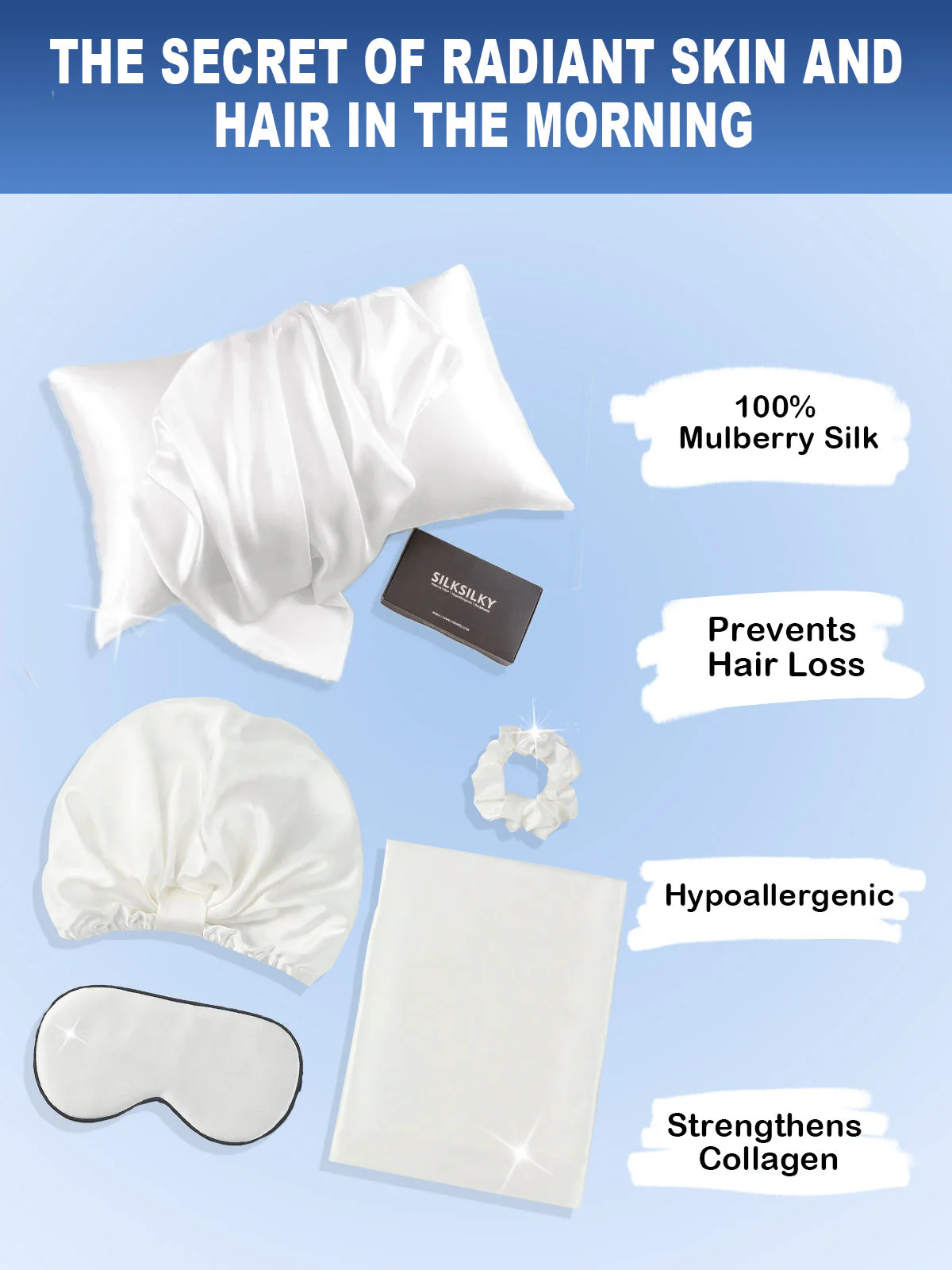 19Momme 4Pcs Set Silk Skin-Friendly Beauty Sleep Set (Hidden Zipper Pillowcase) - Image 12