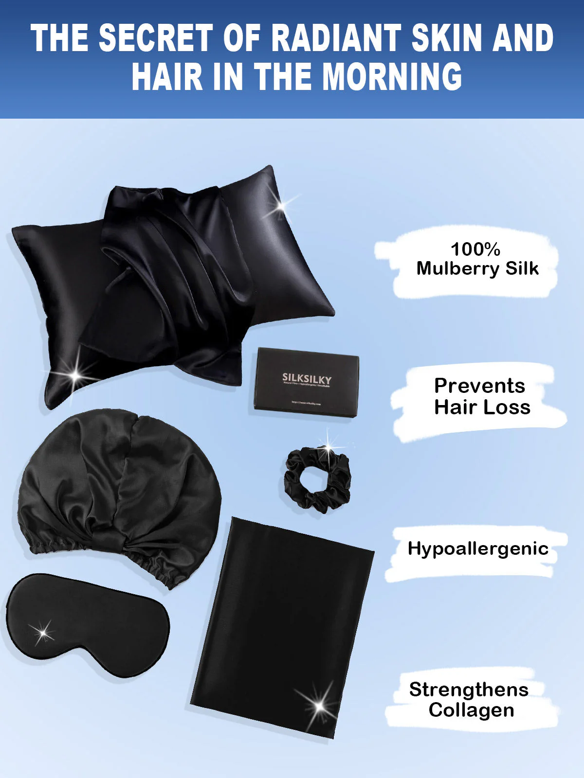 19Momme 4Pcs Set Silk Skin-Friendly Beauty Sleep Set (Hidden Zipper Pillowcase) - Image 16