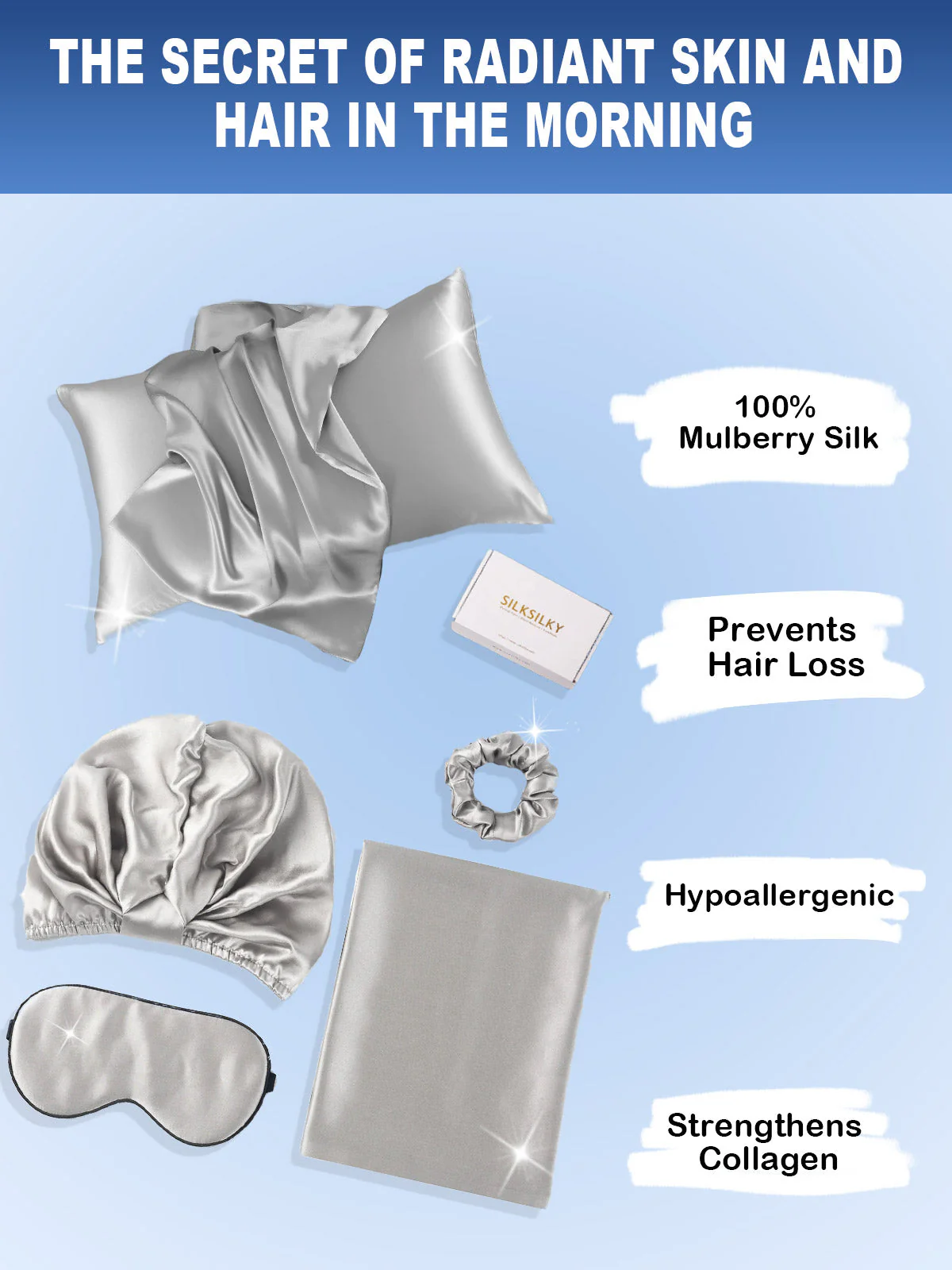 19Momme 4Pcs Set Silk Skin-Friendly Beauty Sleep Set (Hidden Zipper Pillowcase) - Image 25