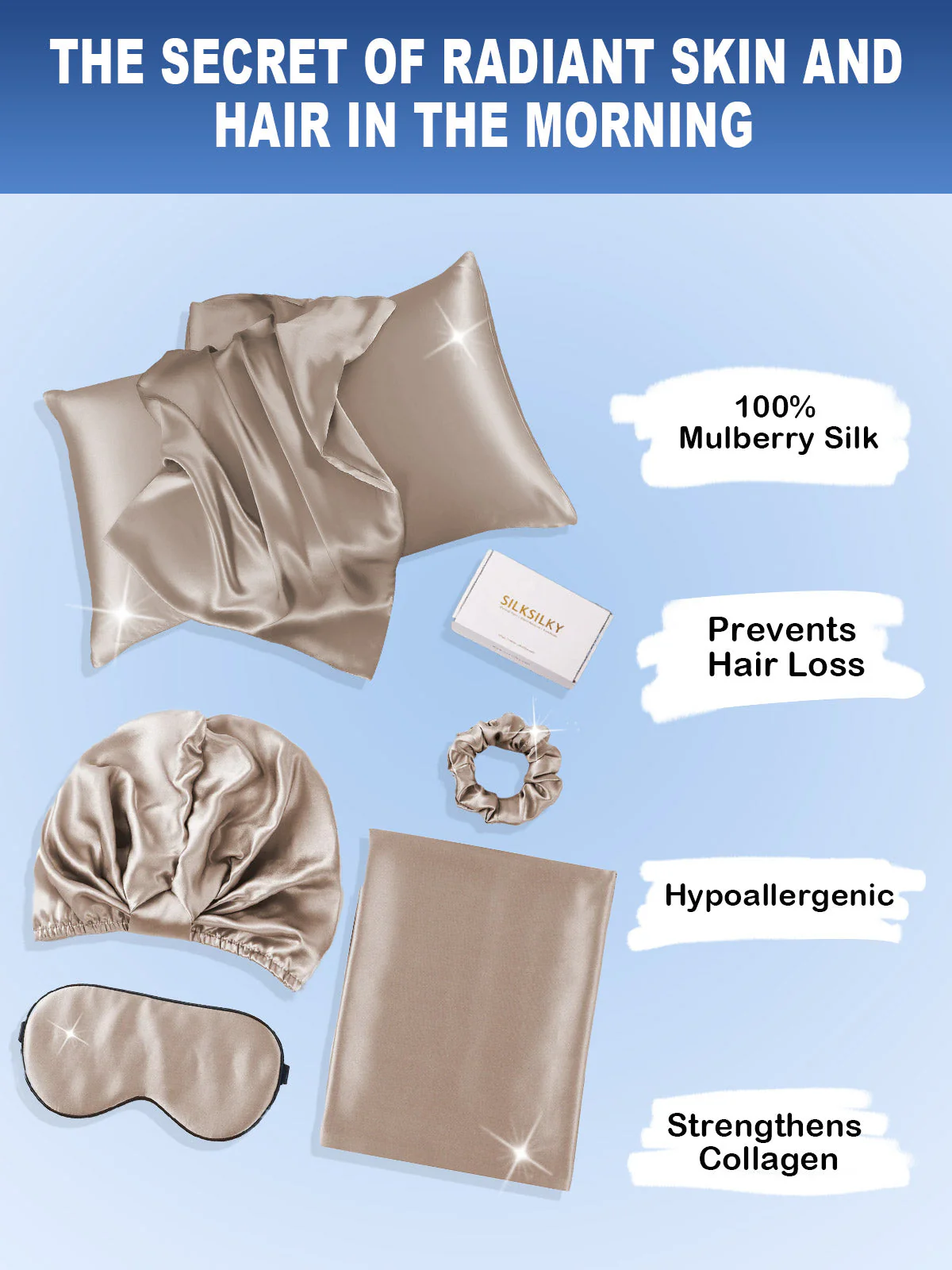 19Momme 4Pcs Set Silk Skin-Friendly Beauty Sleep Set (Hidden Zipper Pillowcase) - Image 40