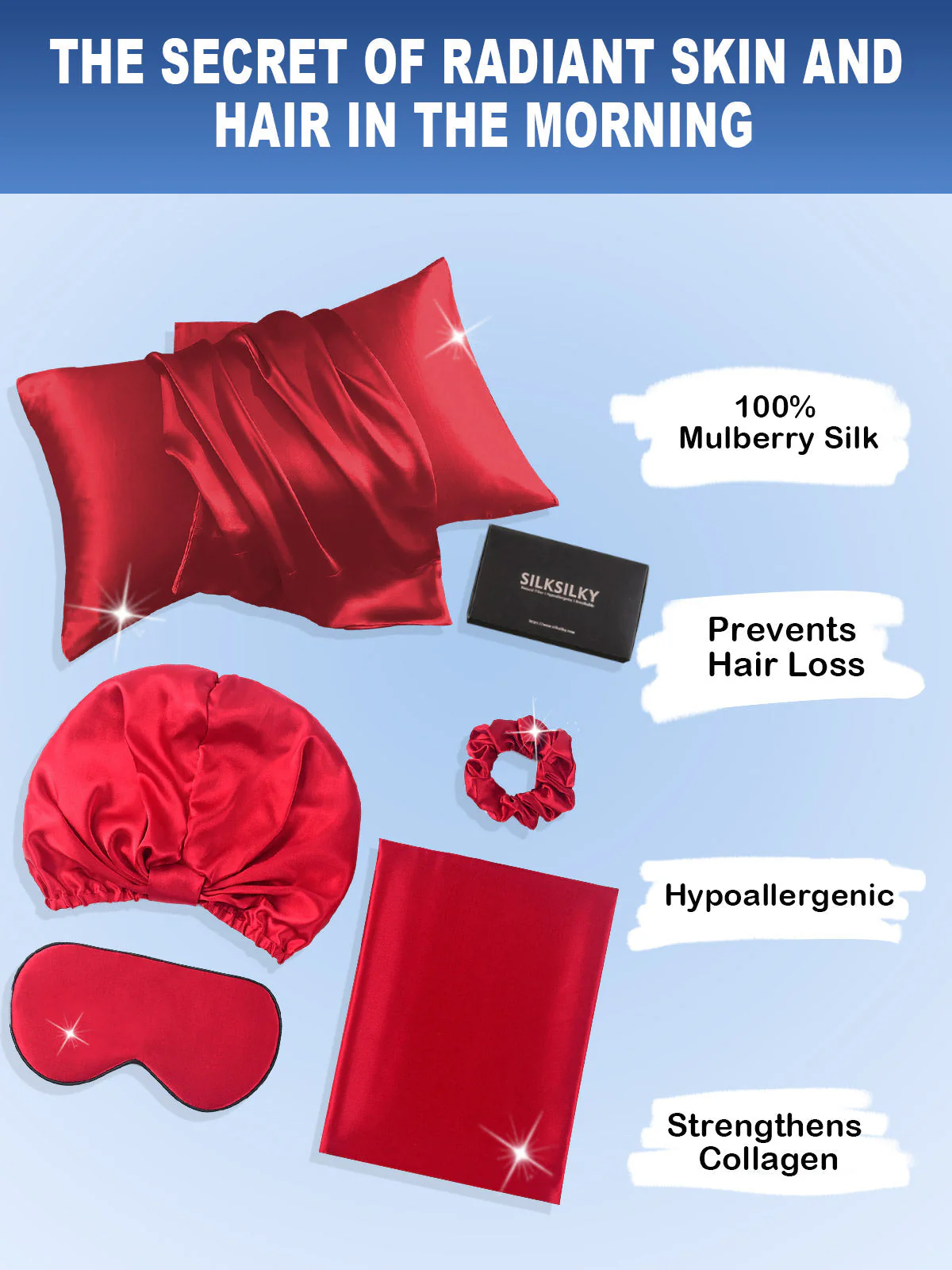 19Momme 4Pcs Set Silk Skin-Friendly Beauty Sleep Set (Hidden Zipper Pillowcase) - Image 55