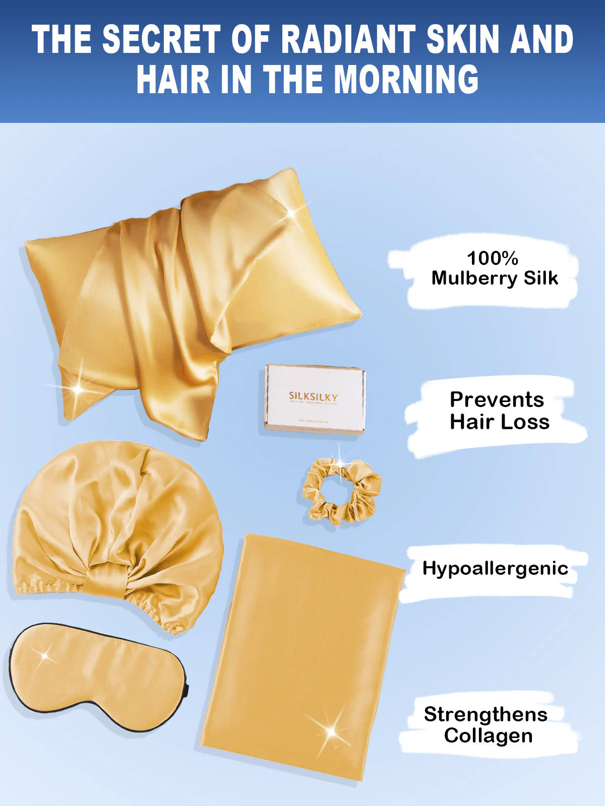 19Momme 4Pcs Set Silk Skin-Friendly Beauty Sleep Set (Hidden Zipper Pillowcase) - Image 7