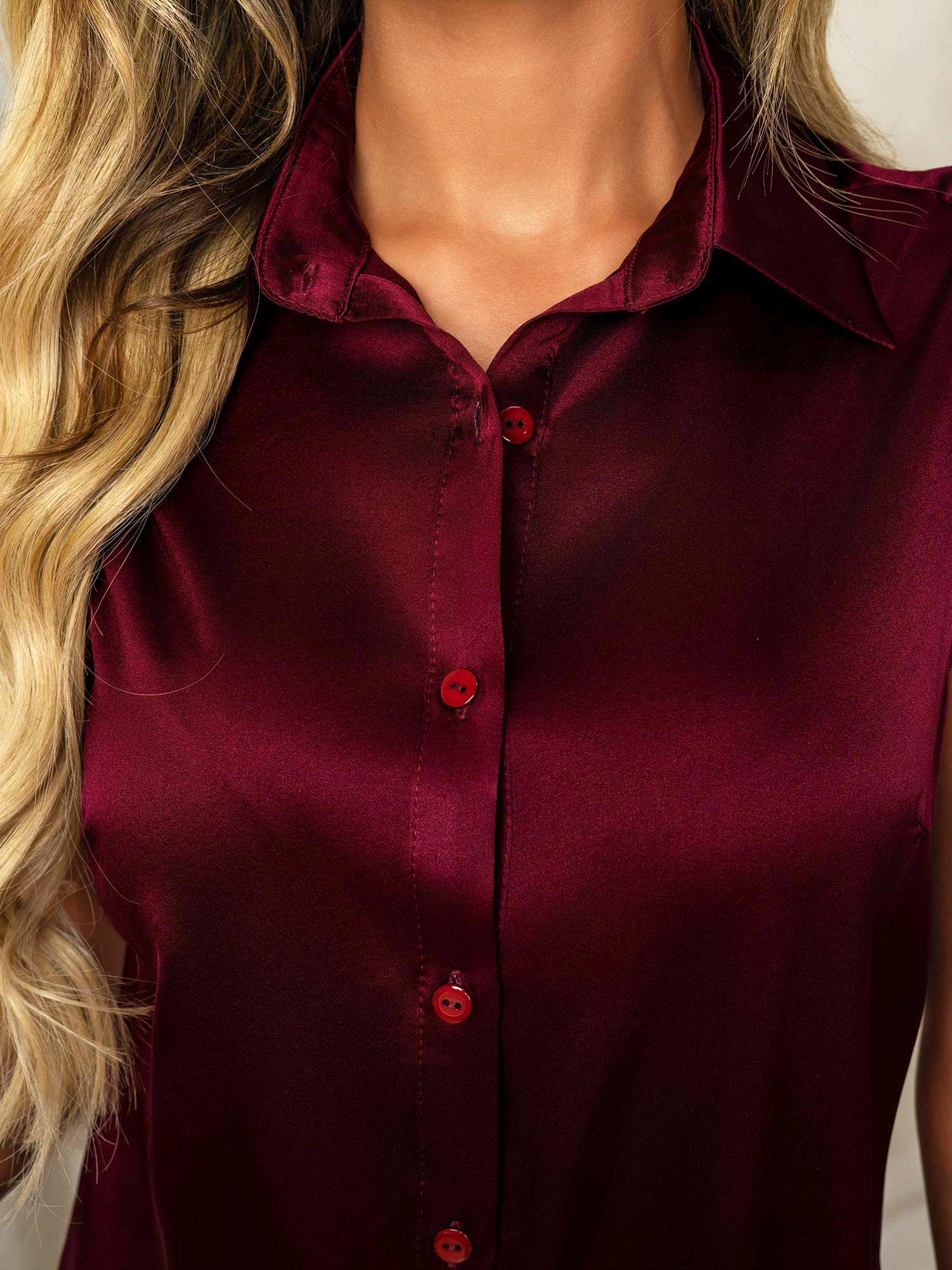 19Momme Silk Sleeveless Lapel Collar Women's Shirt with Button Up Design - Image 13