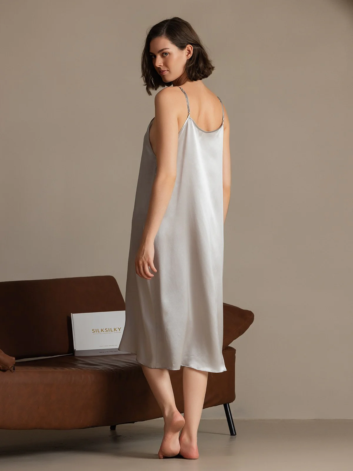 Clearance(US Warehouse) - 19Momme Silk Spaghetti Strap Square Neck Knee Dress - Image 14