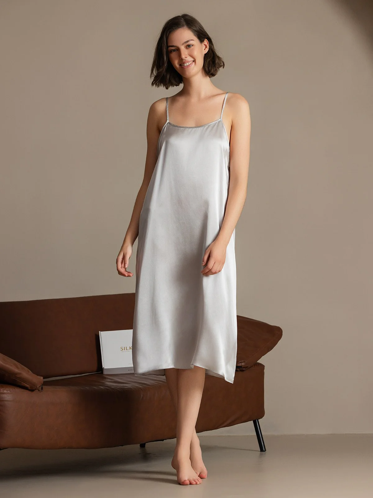 Clearance(US Warehouse) - 19Momme Silk Spaghetti Strap Square Neck Knee Dress - Image 15