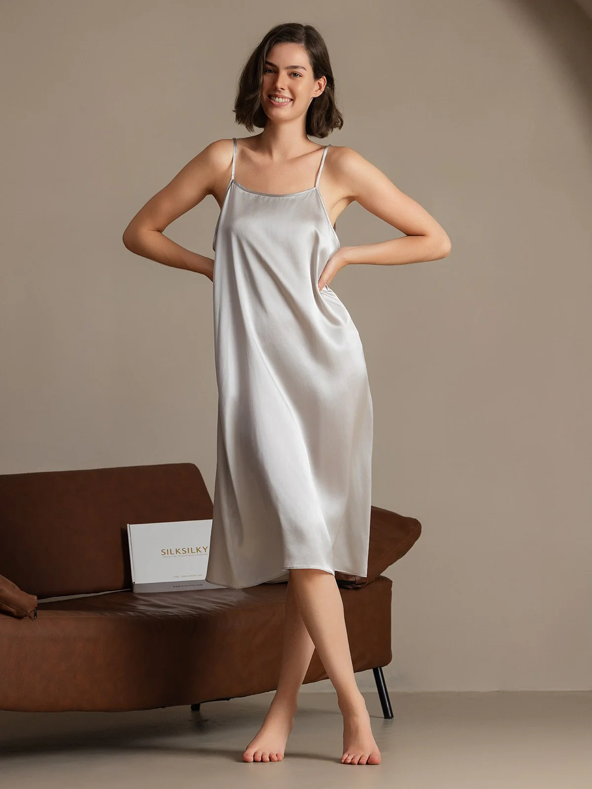 Clearance(US Warehouse) - 19Momme Silk Spaghetti Strap Square Neck Knee Dress - Image 16