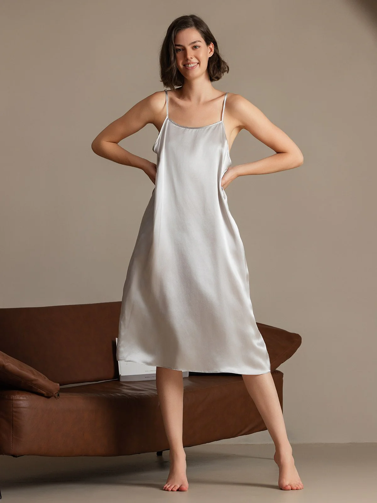 Clearance(US Warehouse) - 19Momme Silk Spaghetti Strap Square Neck Knee Dress - Image 17