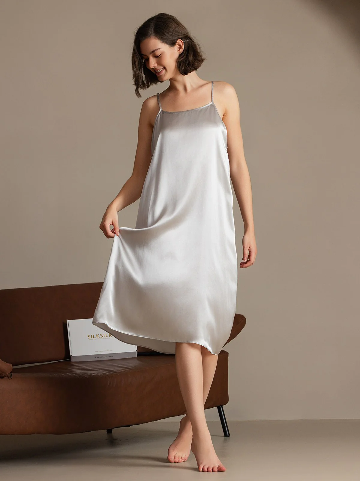 Clearance(US Warehouse) - 19Momme Silk Spaghetti Strap Square Neck Knee Dress - Image 18
