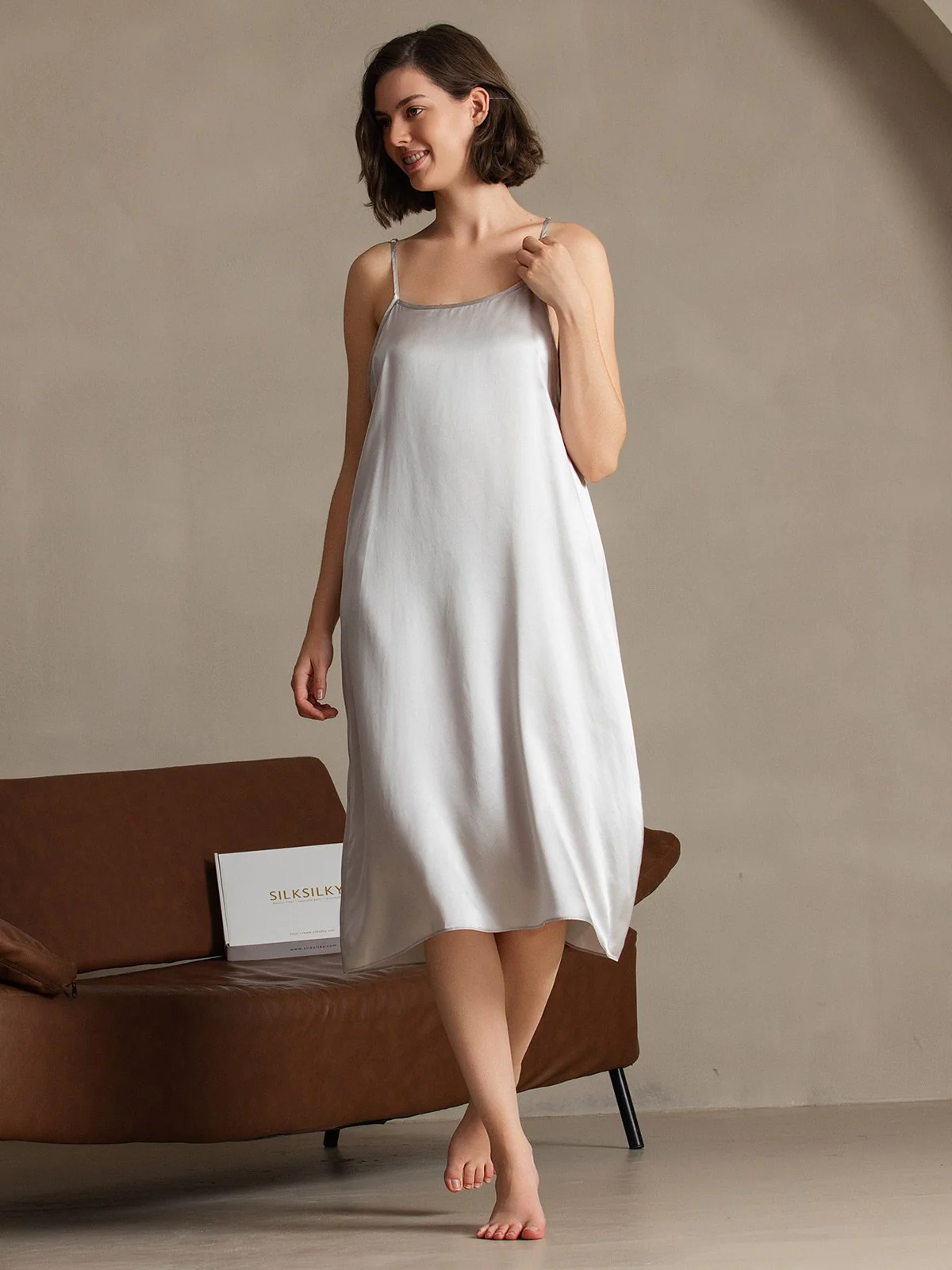 Clearance(US Warehouse) - 19Momme Silk Spaghetti Strap Square Neck Knee Dress - Image 19