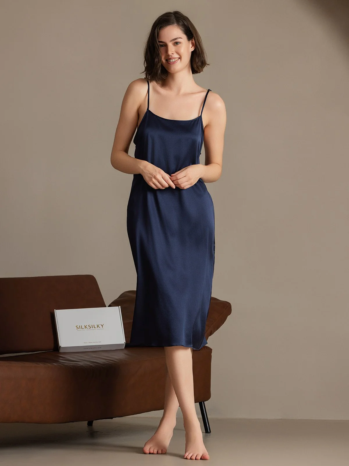 Clearance(US Warehouse) - 19Momme Silk Spaghetti Strap Square Neck Knee Dress - Image 3