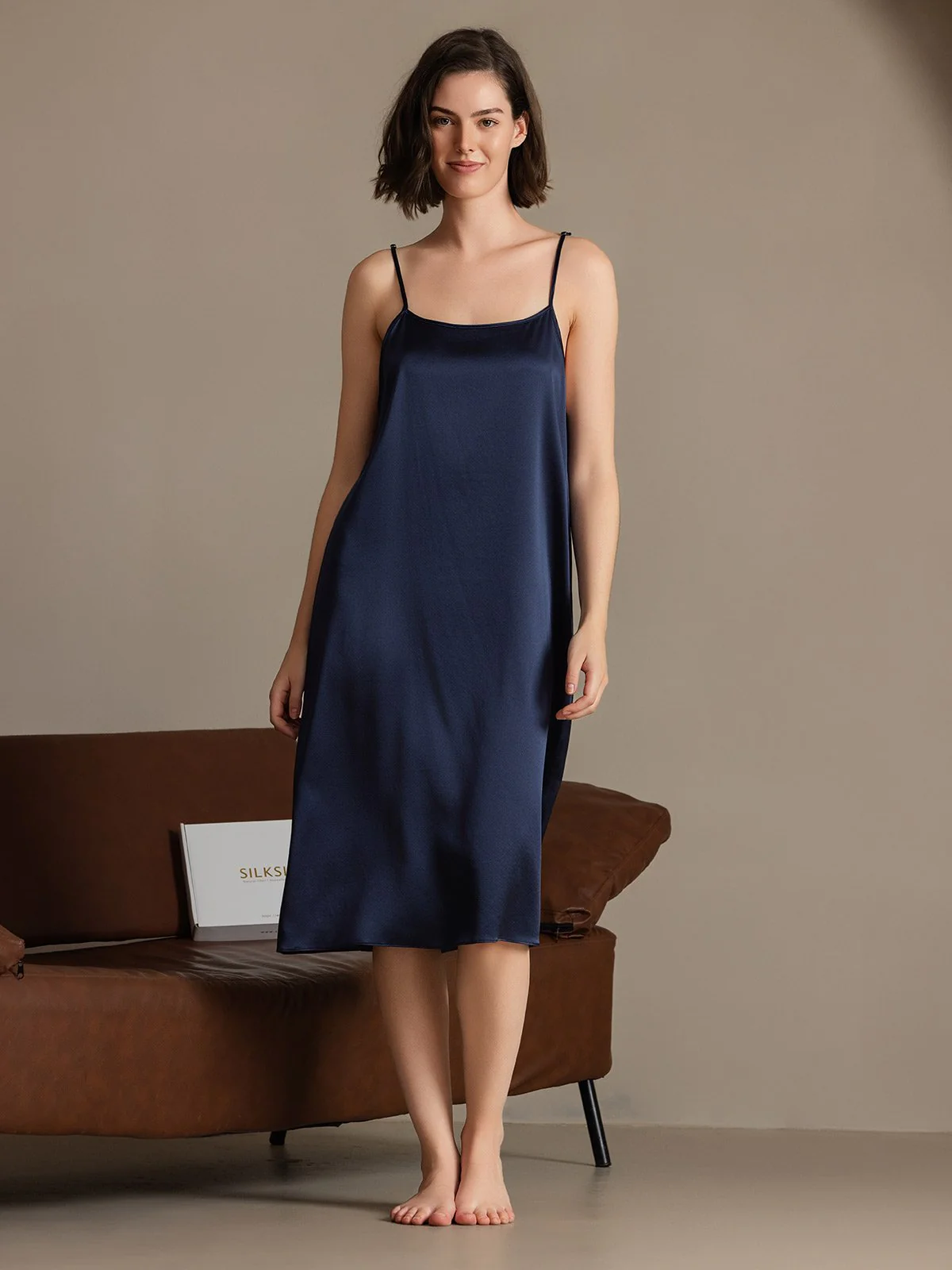 Clearance(US Warehouse) - 19Momme Silk Spaghetti Strap Square Neck Knee Dress - Image 5
