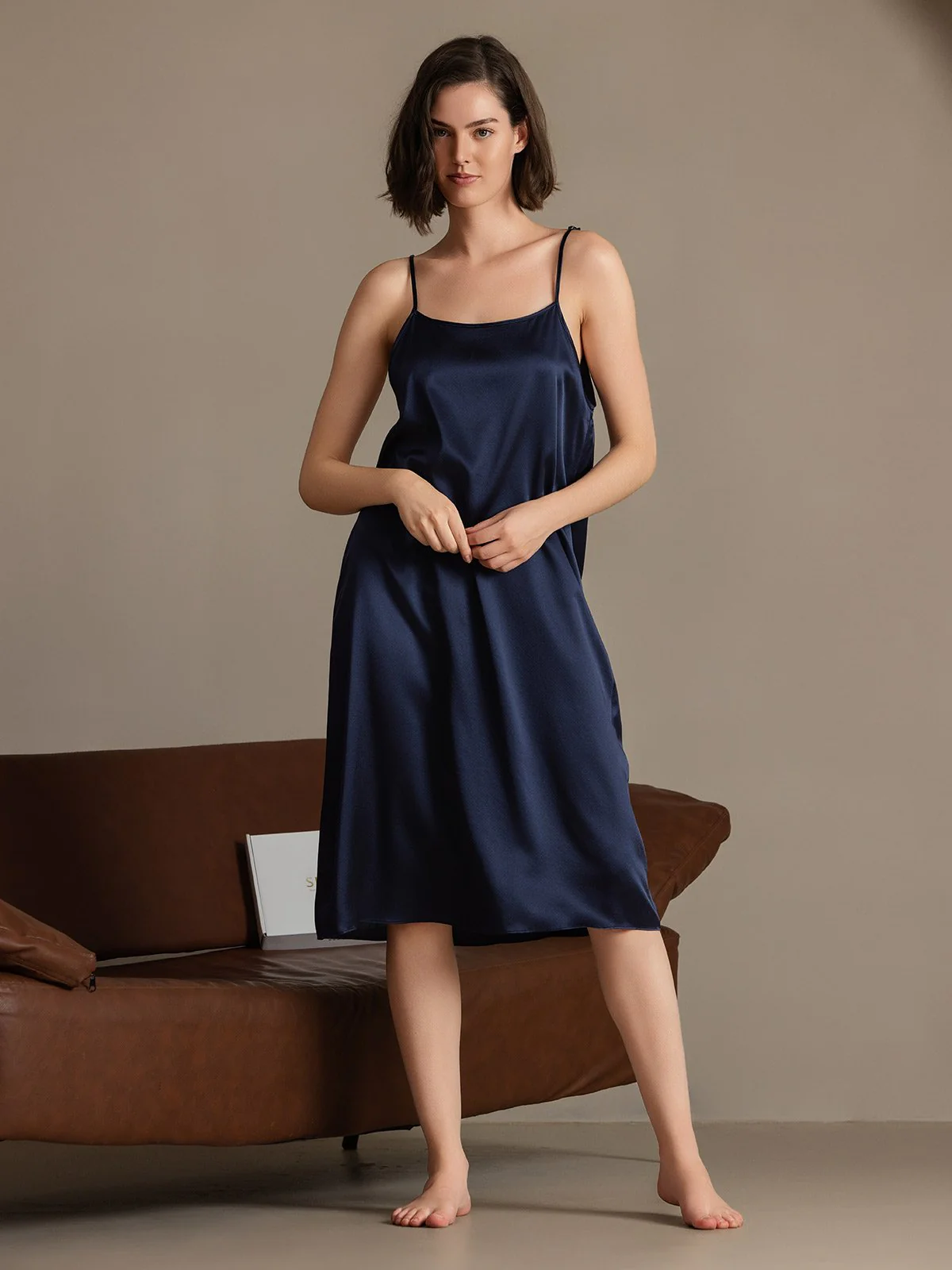 Clearance(US Warehouse) - 19Momme Silk Spaghetti Strap Square Neck Knee Dress - Image 6