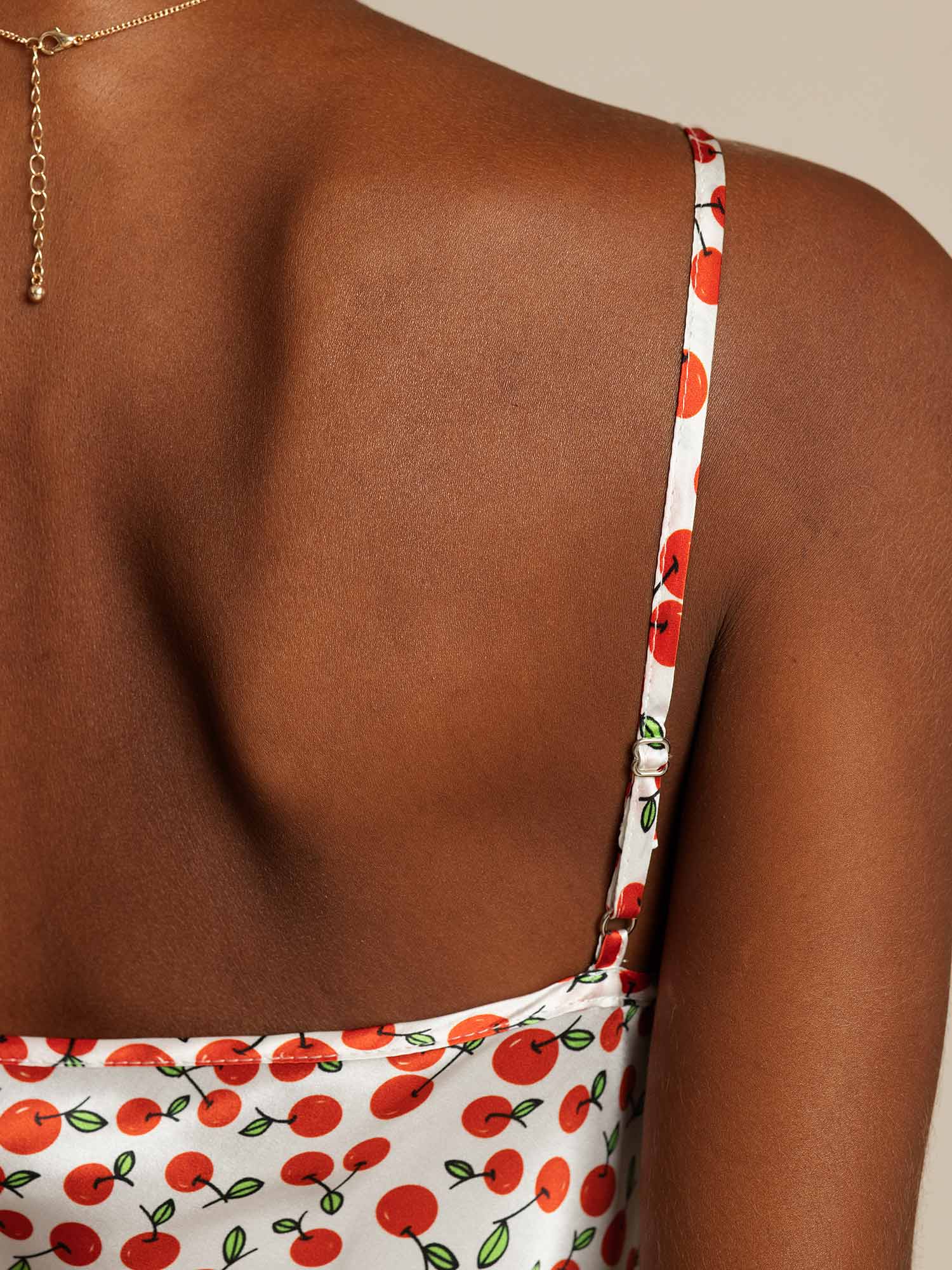 Silk Spaghetti Strap Cherry Print Short Dress - Image 4