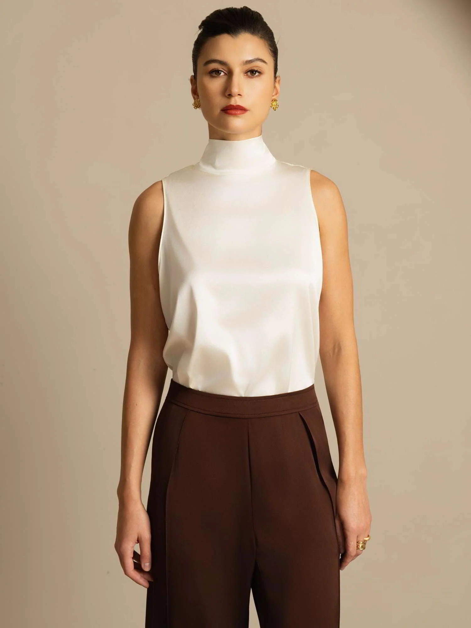 19Momme Silk Sleeveless Tie Neck Blouse - Image 12