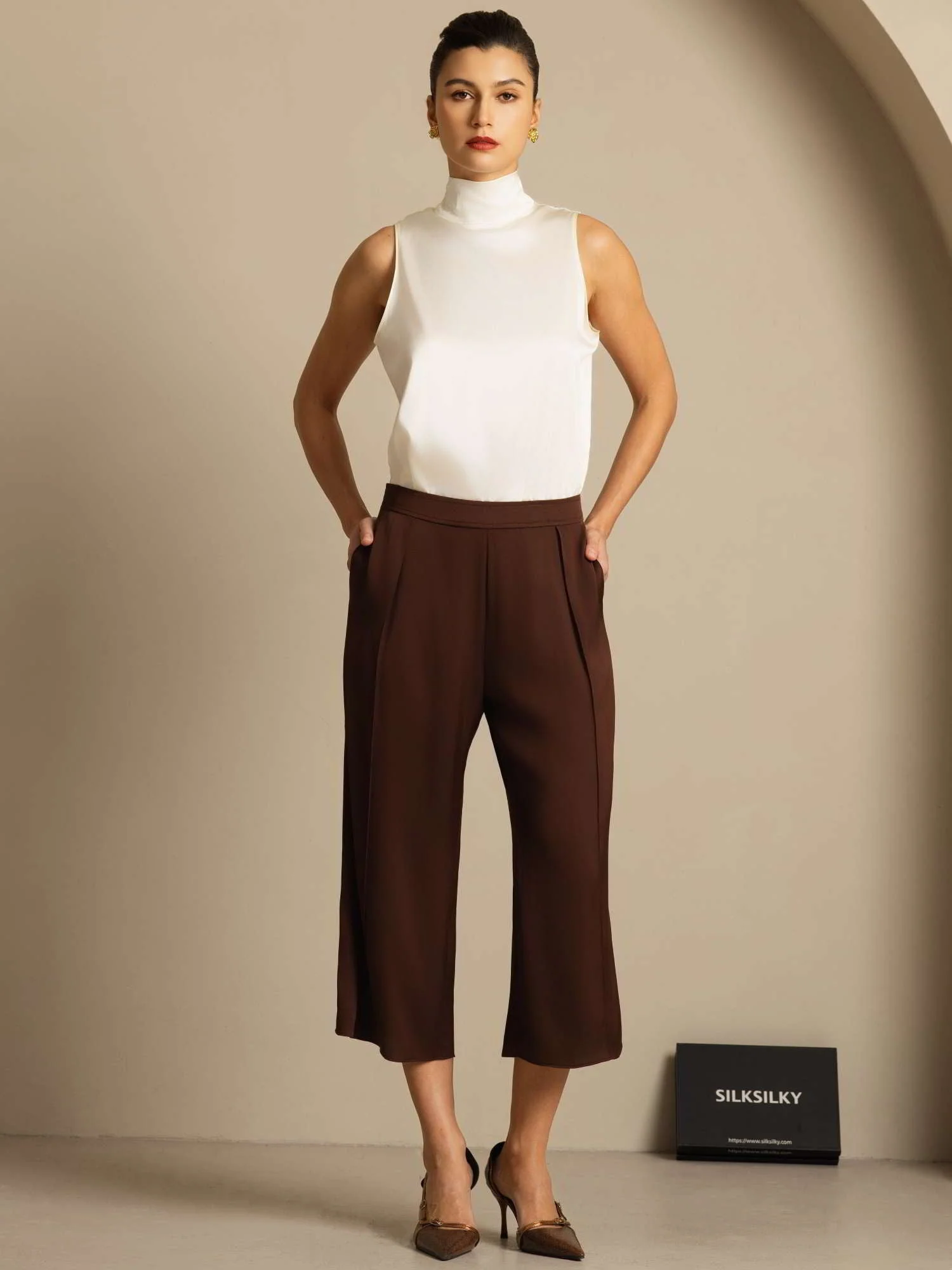 19Momme Silk Sleeveless Tie Neck Blouse - Image 19