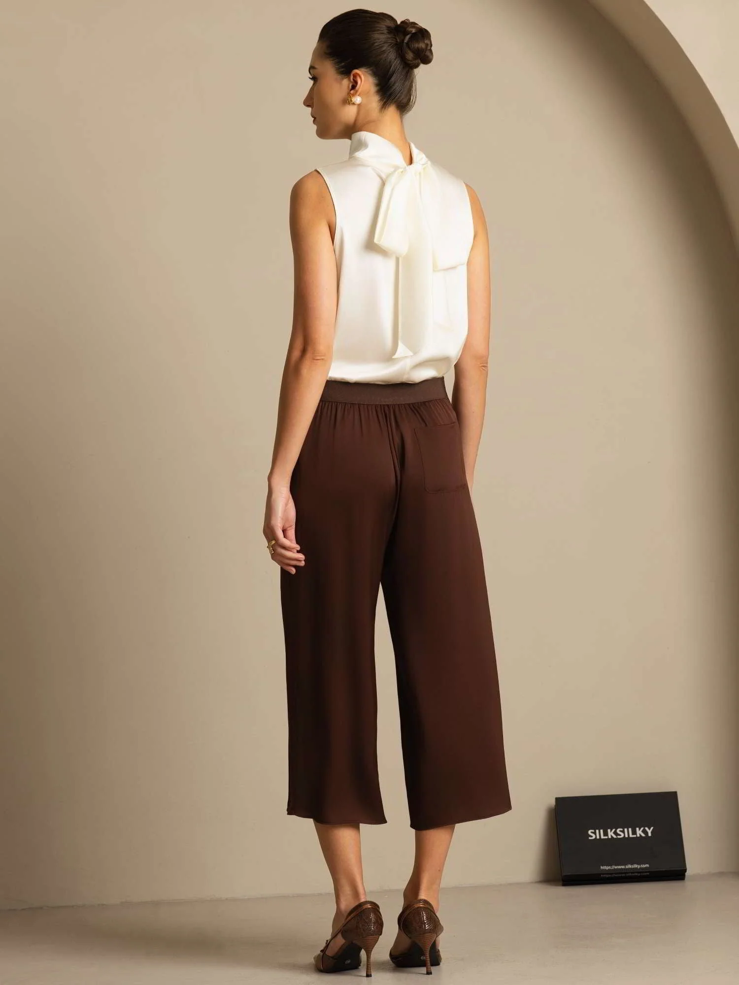 19Momme Silk Sleeveless Tie Neck Blouse - Image 20