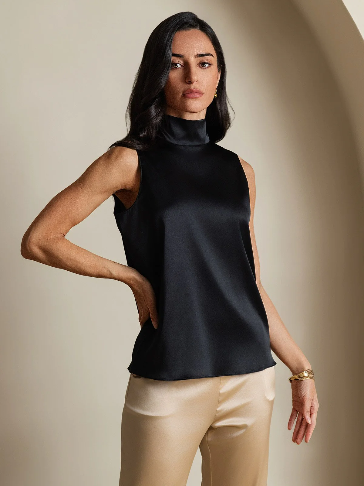 19Momme Silk Sleeveless Tie Neck Blouse - Image 27