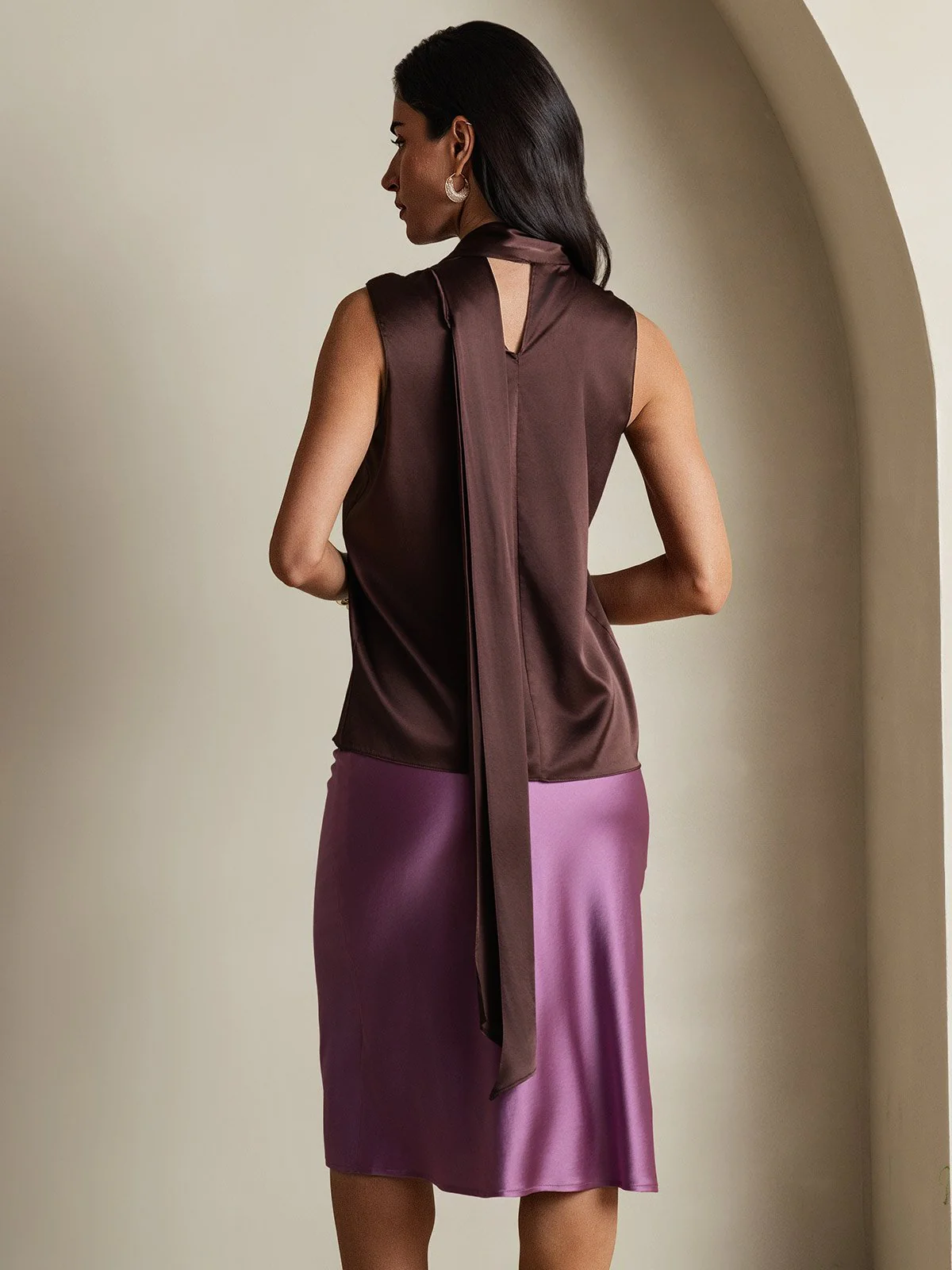 19Momme Silk Sleeveless Tie Neck Blouse - Image 32